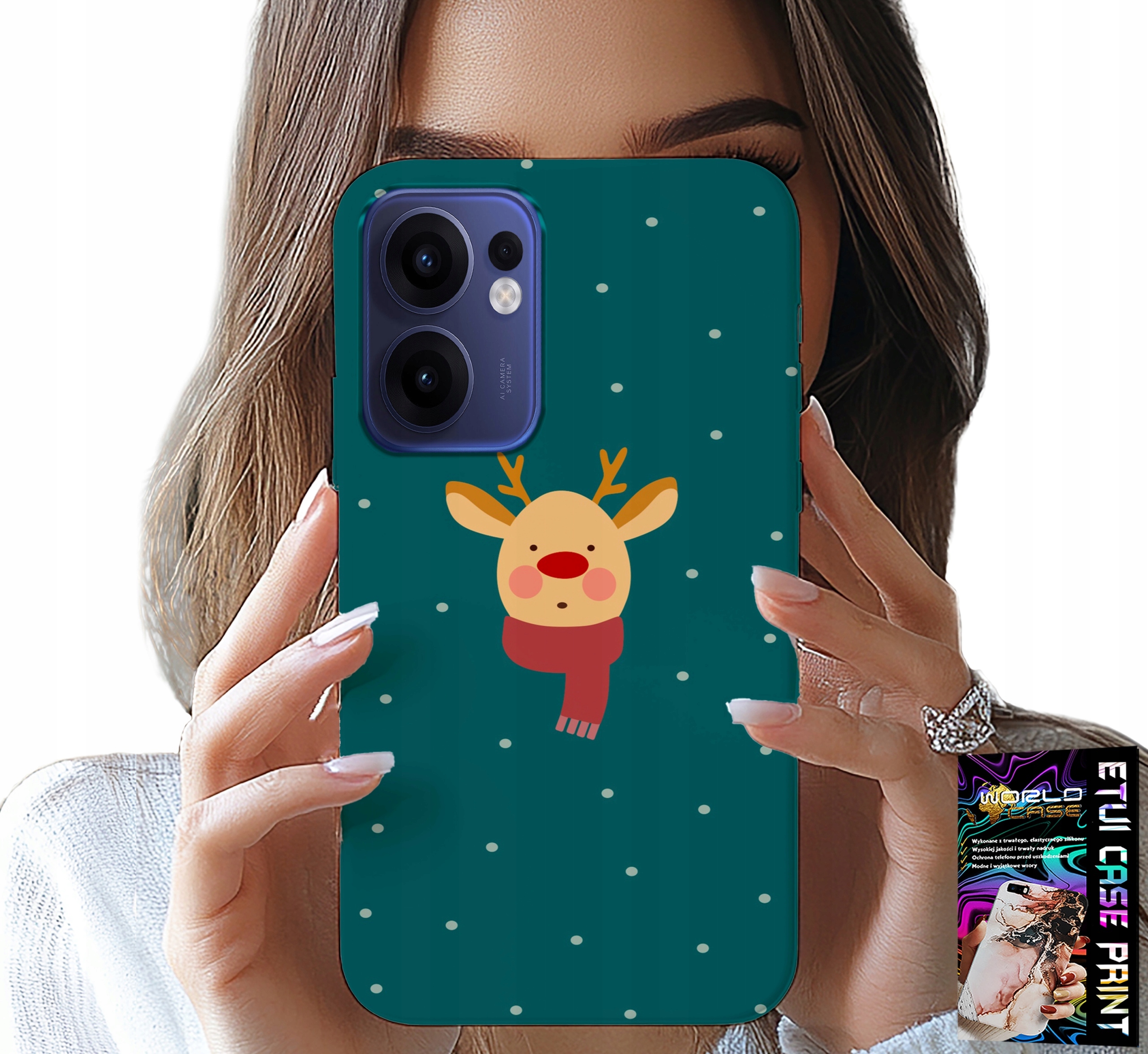 ETUI DO OPPO FIND X5 LITE - RENIFER NA ZIELONYM TLE ŚWIĄTECZNE WZORY