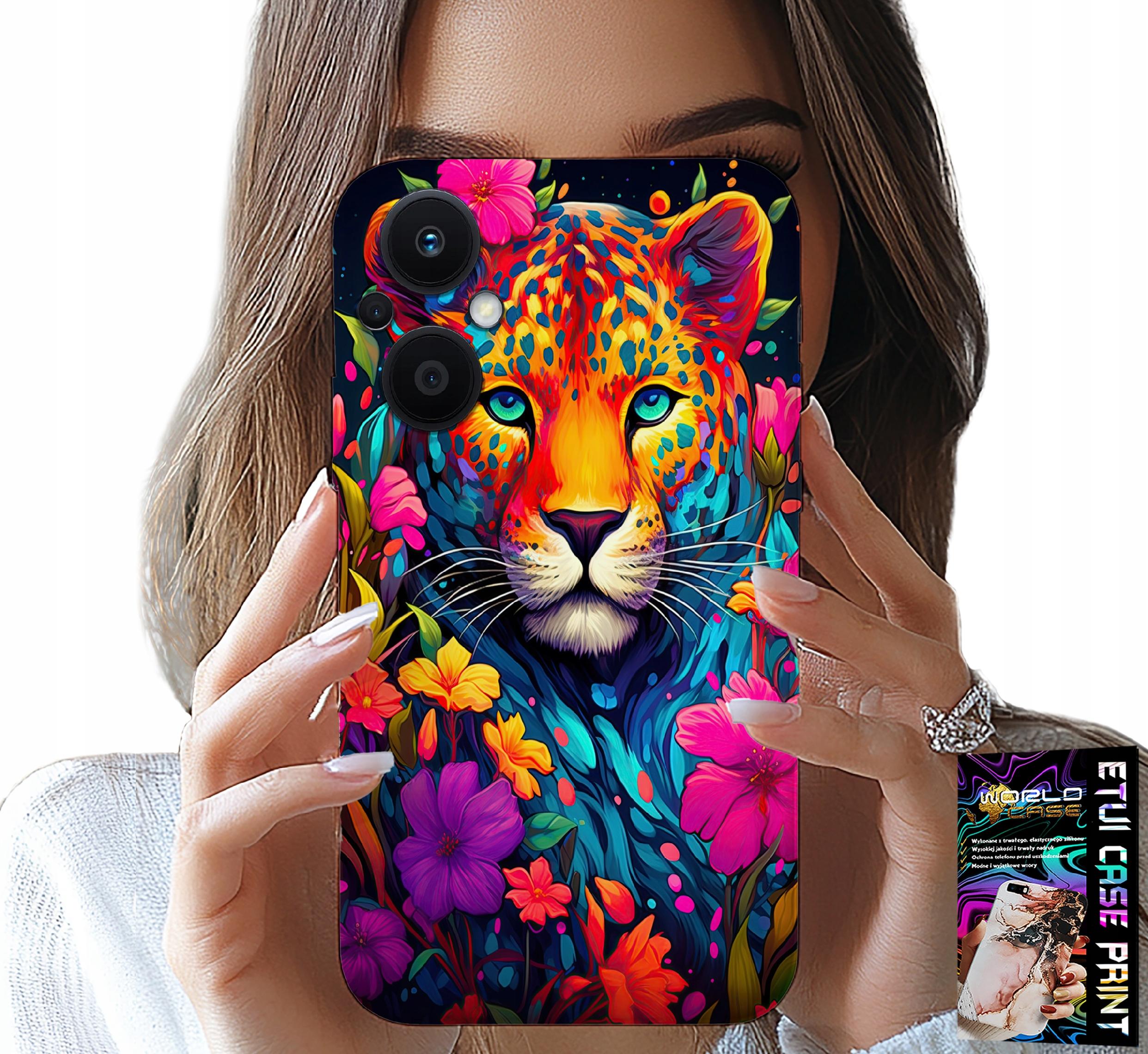 ETUI DO OPPO RENO7 LITE 5G - KWIECISTE WZORY TYGRYS TYGRYSEK + FOLIA