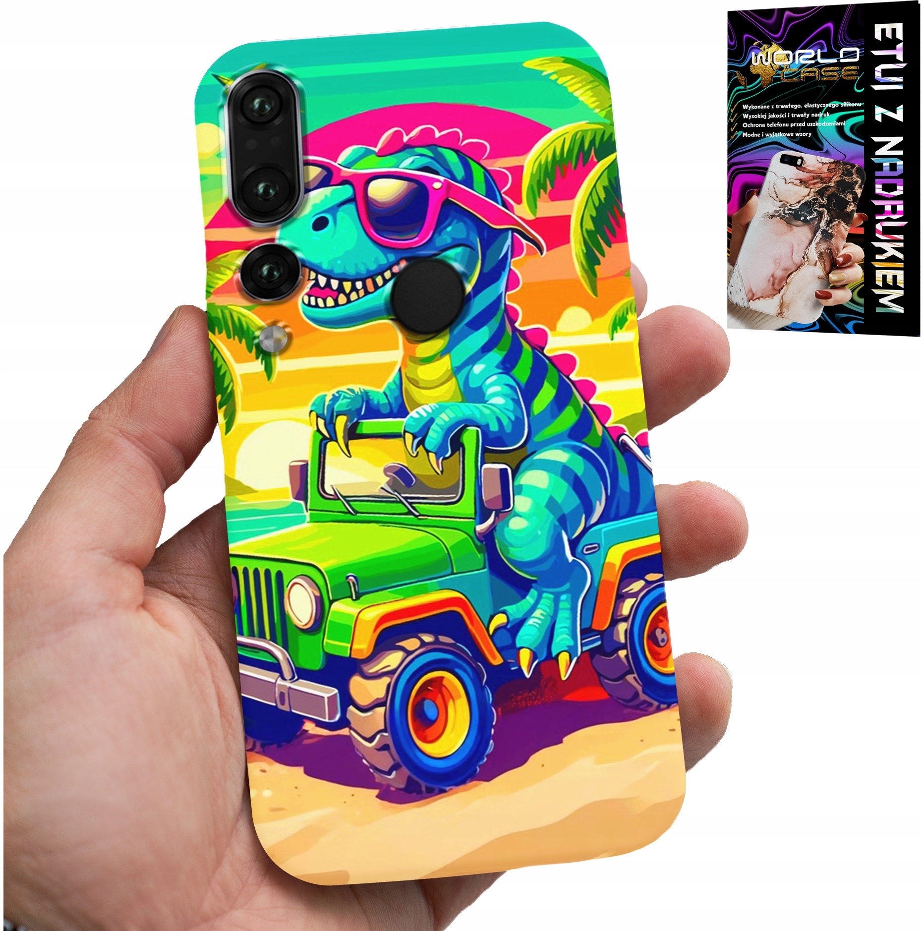 ETUI DO HUAWEI P20 PRO - DINOZAUR W CIĘŻARÓWCE WZORY DLA DZIECI