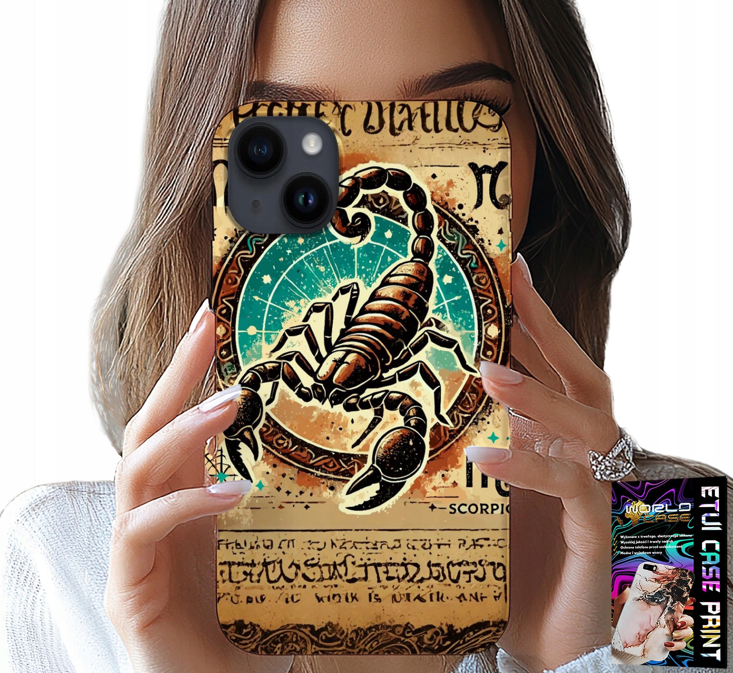 ETUI DO IPHONE 15 PLUS - SKORPION ZNAK ZODIAKU ASTRONOMIA + FOLIA