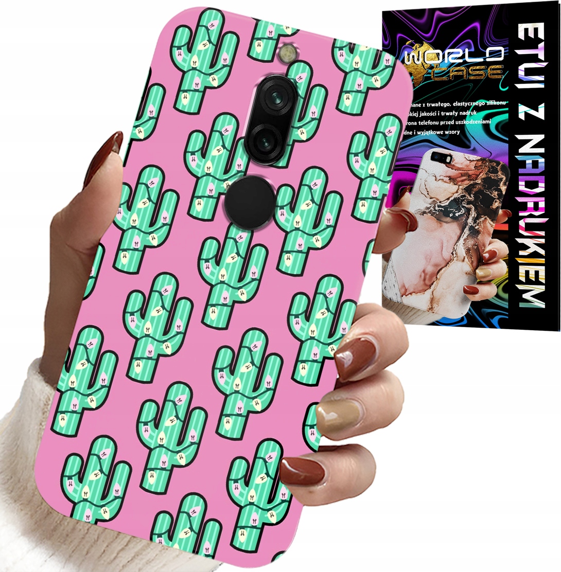 ETUI DO XIAOMI REDMI 8 - KAKTUSY, KAKTUS NA RÓŻOWYM TLE + FOLIA