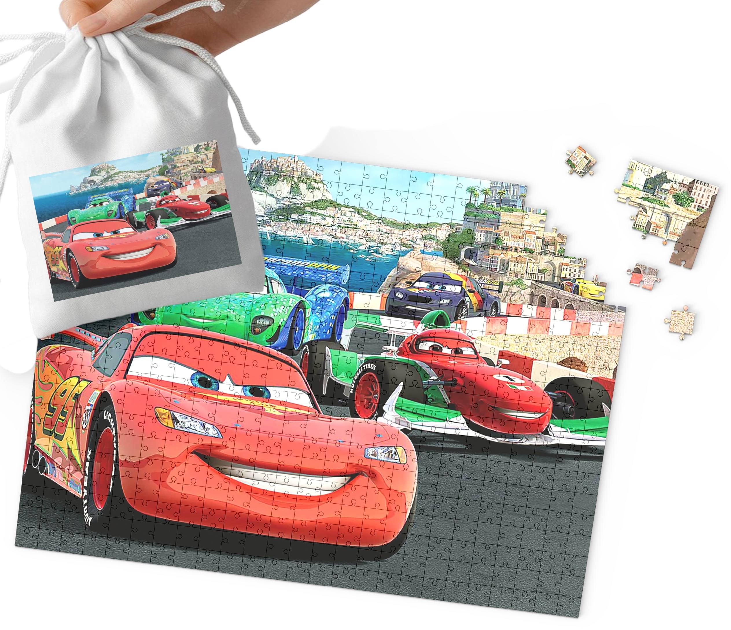 PUZZLE - AUTA Zygzak Mcqueen WZORY Z BAJEK PREZENT 70el + WORECZEK