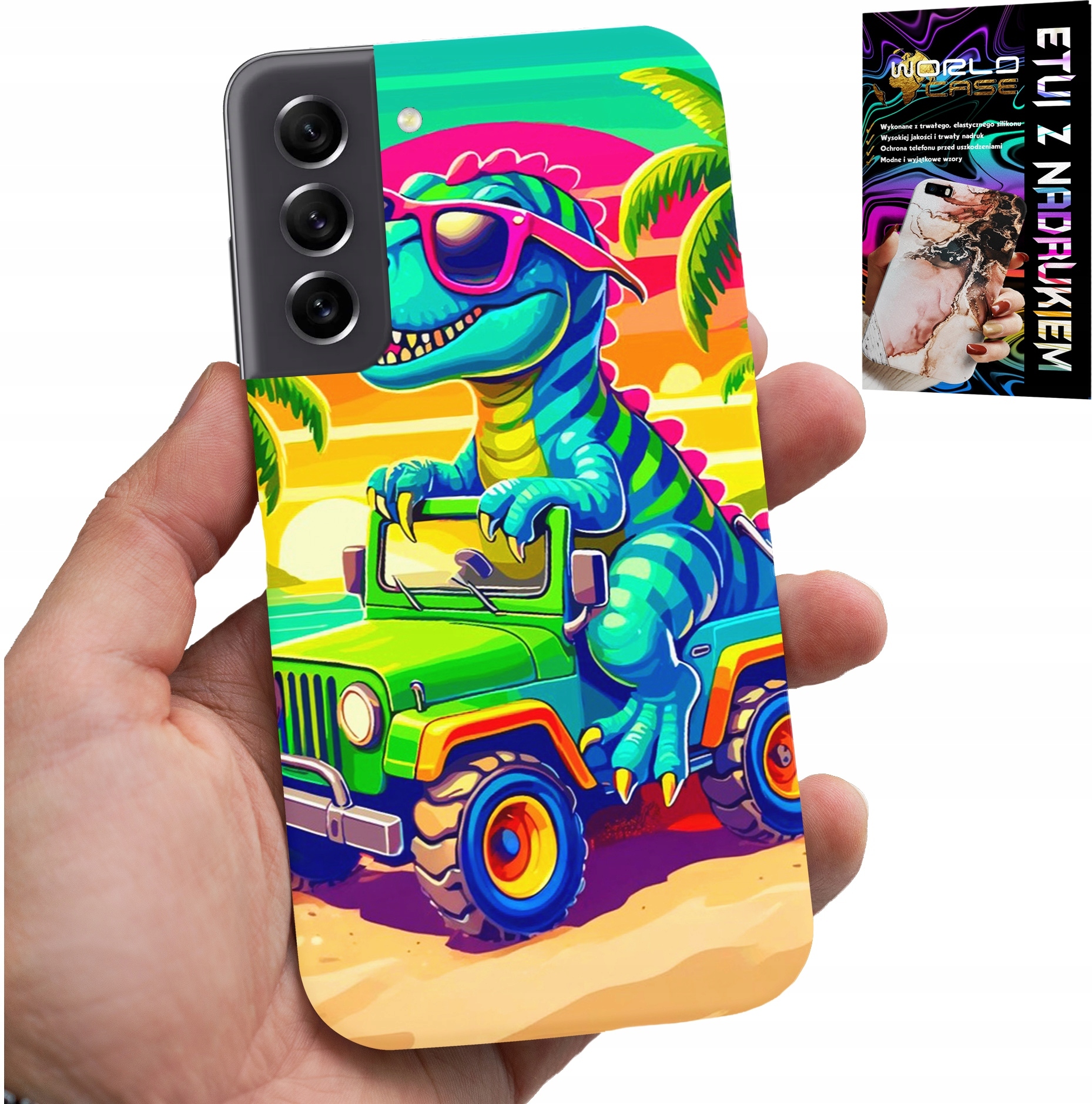 ETUI DO SAMSUNG GALAXY S22 - DINOZAUR W CIĘŻARÓWCE WZORY DLA DZIECI