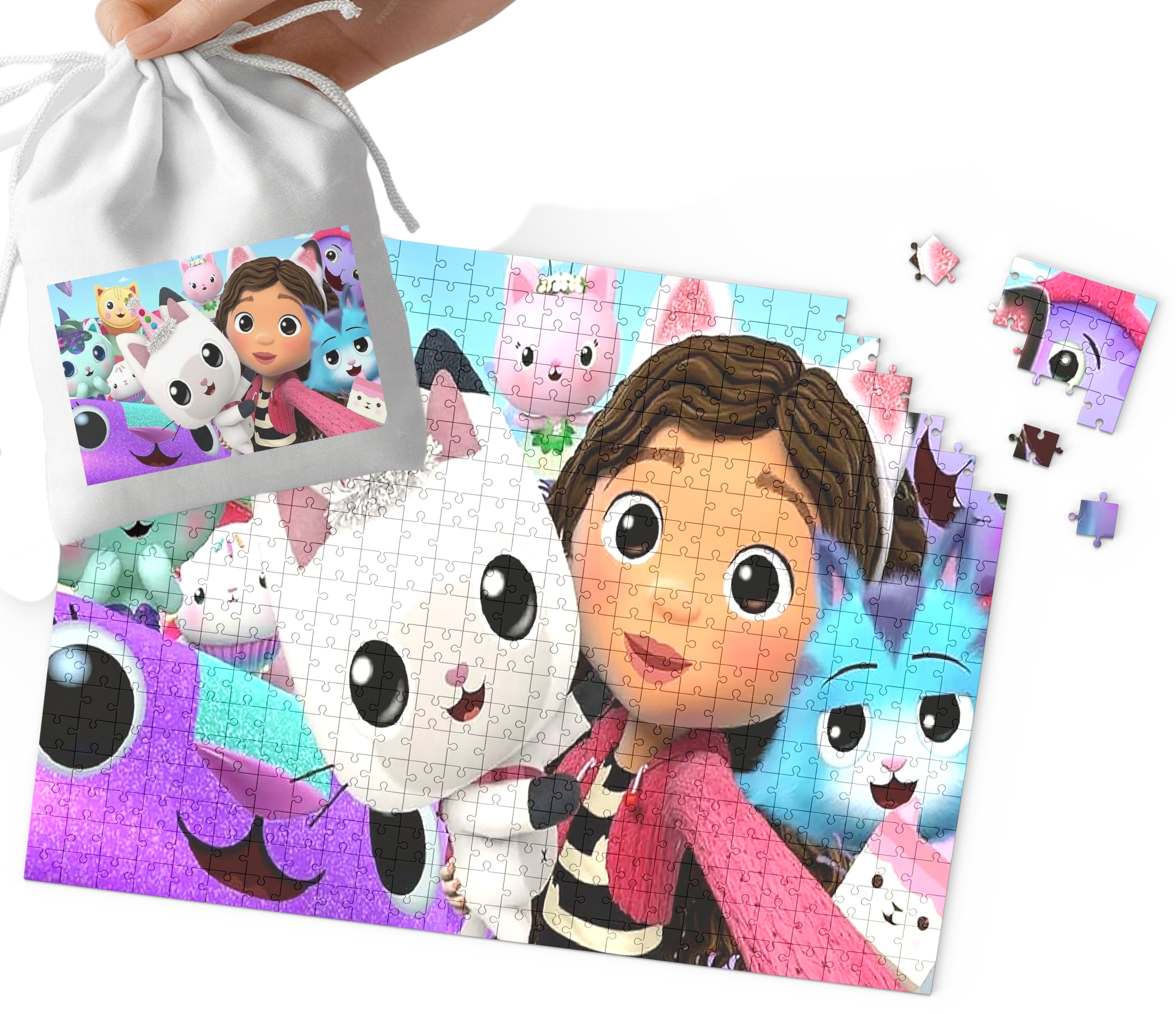 PUZZLE - KOCI DOMEK GABI WZORY Z BAJEK DLA DZIECI 120el + WORECZEK