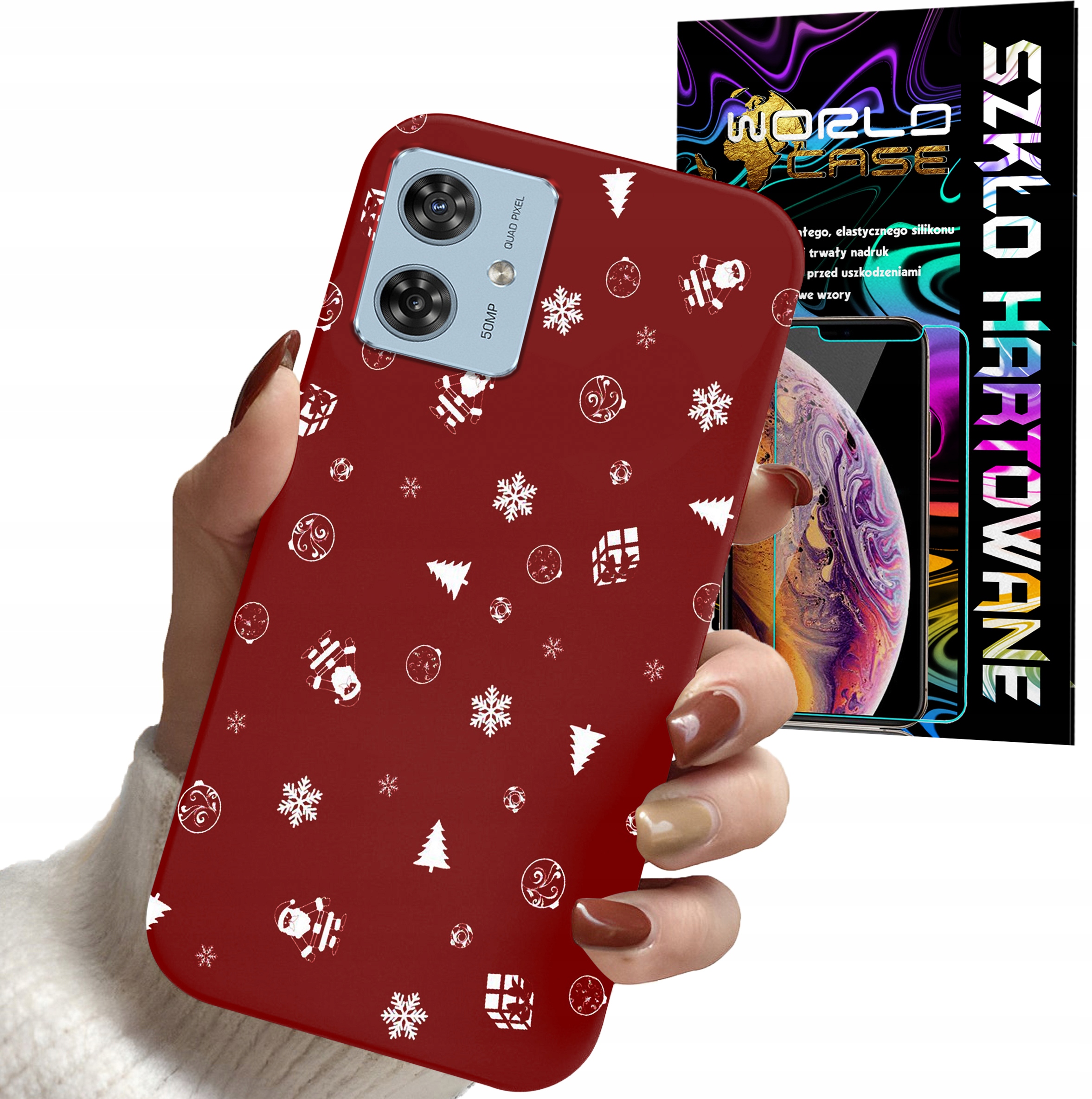 ETUI DO MOTOROLA MOTO G54 5G - ŚWIĄTECZNE WZORY CHOINKA + SZKŁO