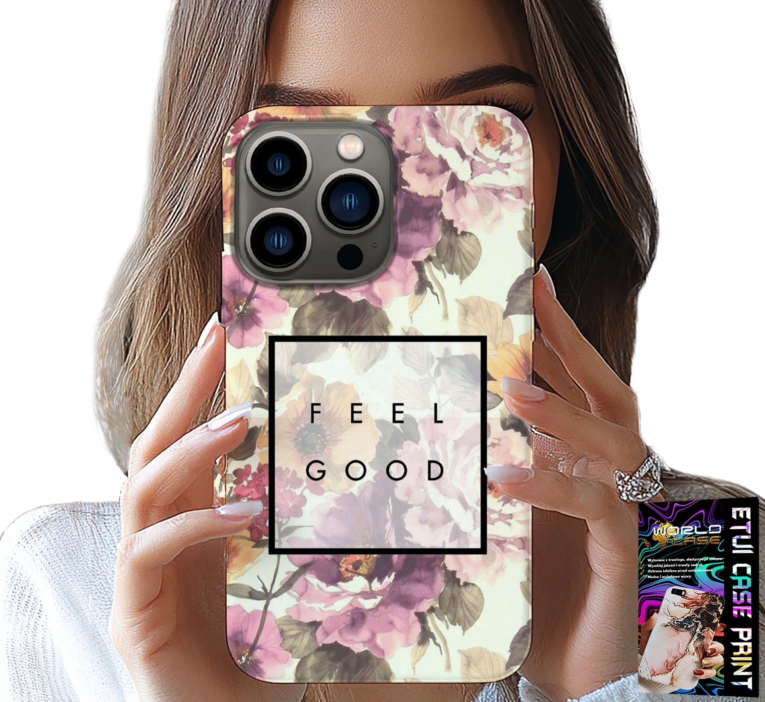 ETUI DO IPHONE 15 PRO - KWIATISTY WZÓR, MODNE DAMSKIE + SZKŁO