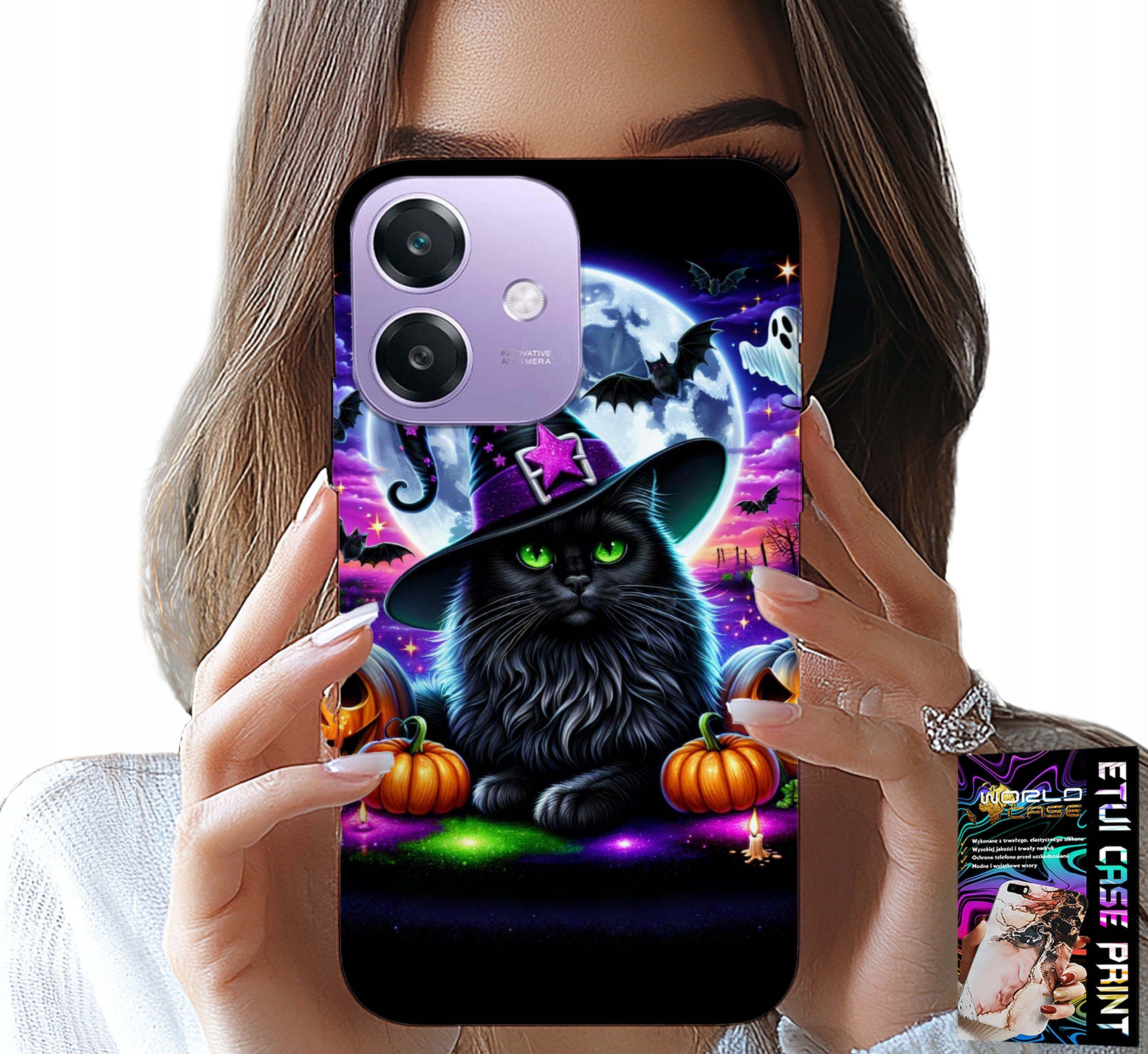 ETUI DO OPPO A60 5G - CZARNY KOTEK HALLOWEEN SALEM DYNIA WZORY