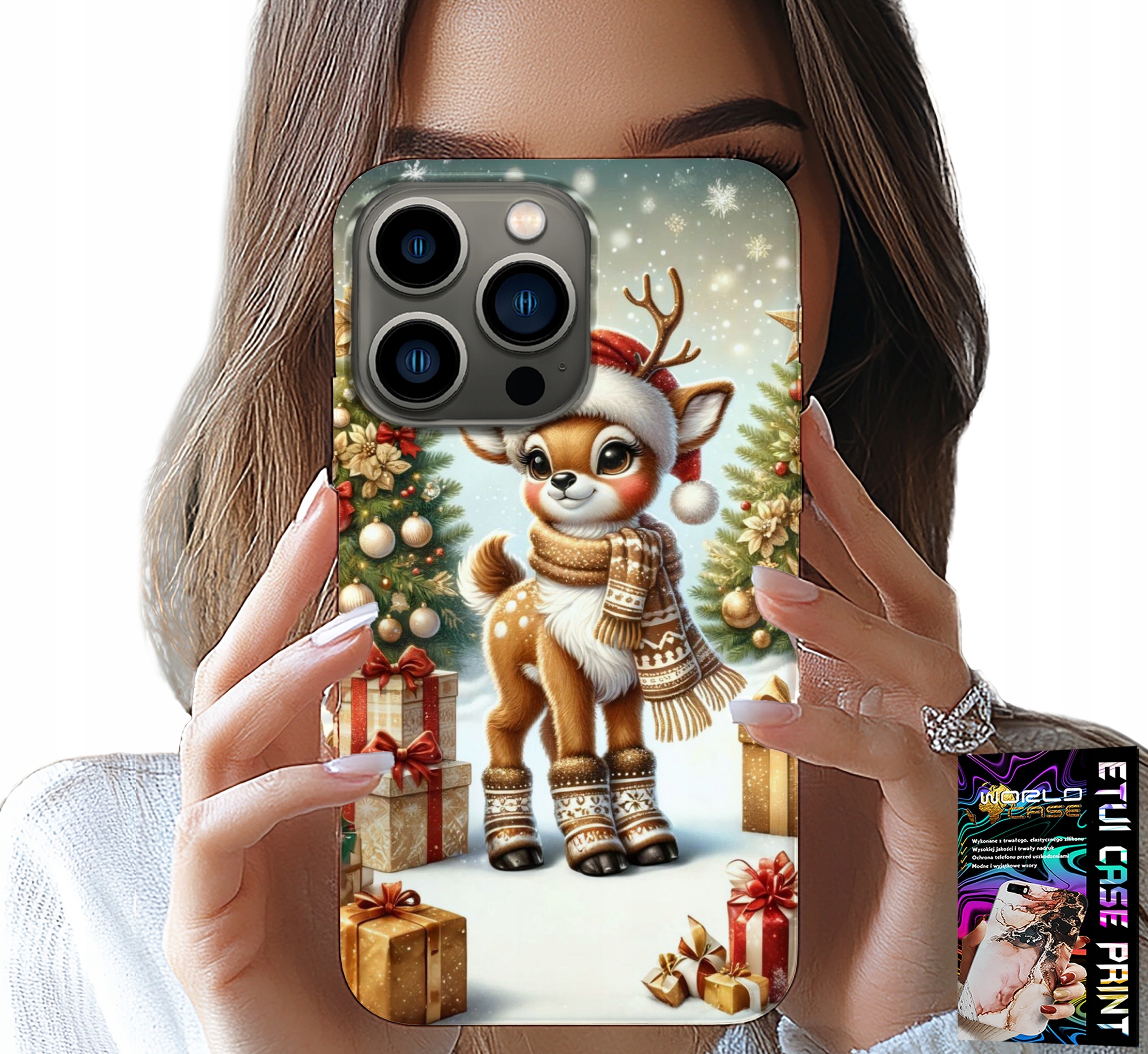 ETUI DO IPHONE 14 PRO MAX - RENIFER, WZORY BOŻONARODZENIOWE + SZKŁO