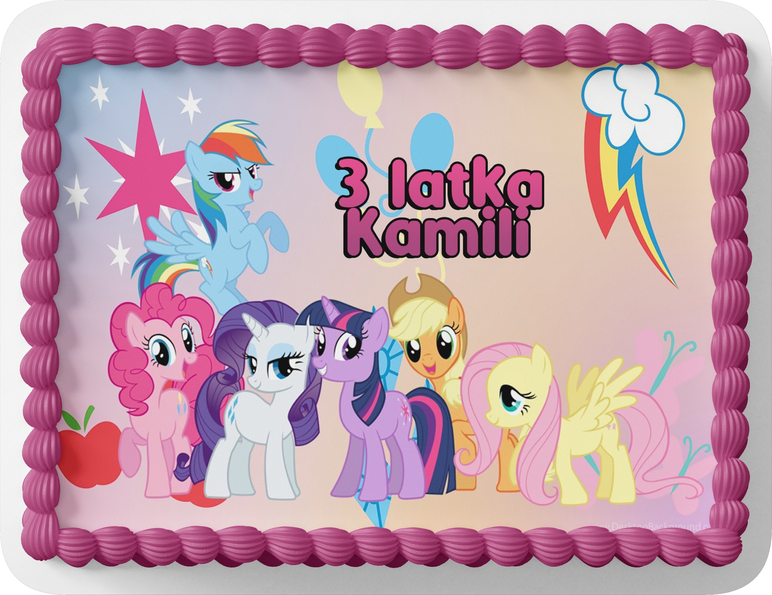 PROSTOKĄTNY OPŁATEK NA TORT A4 20x29CM - MY LITTLE PONY + IMIĘ