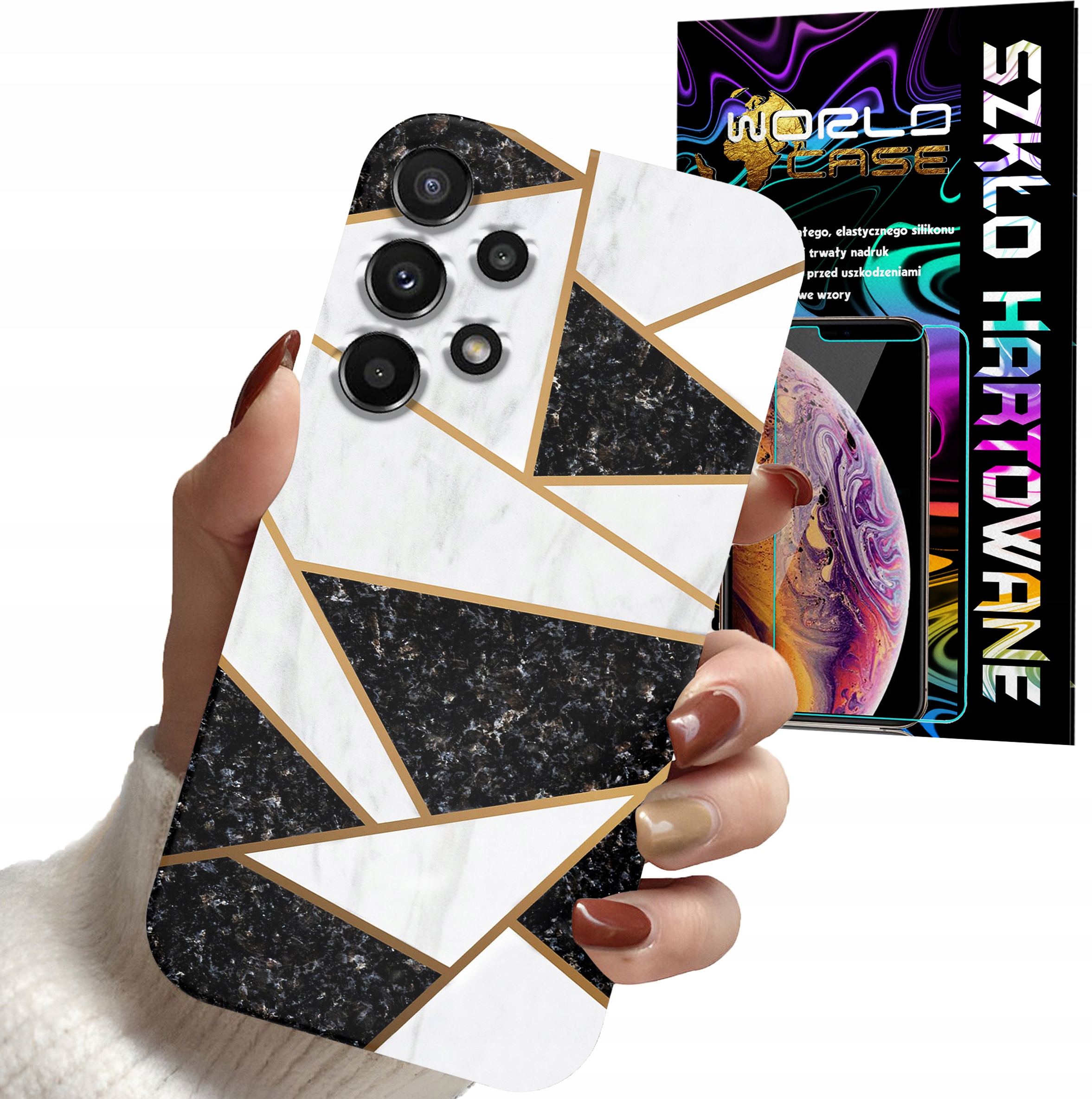 ETUI CASE DO SAMSUNG A13 4G - MARMUREK GEOMETRIA WZORY DLA KOBIET + SZKŁO