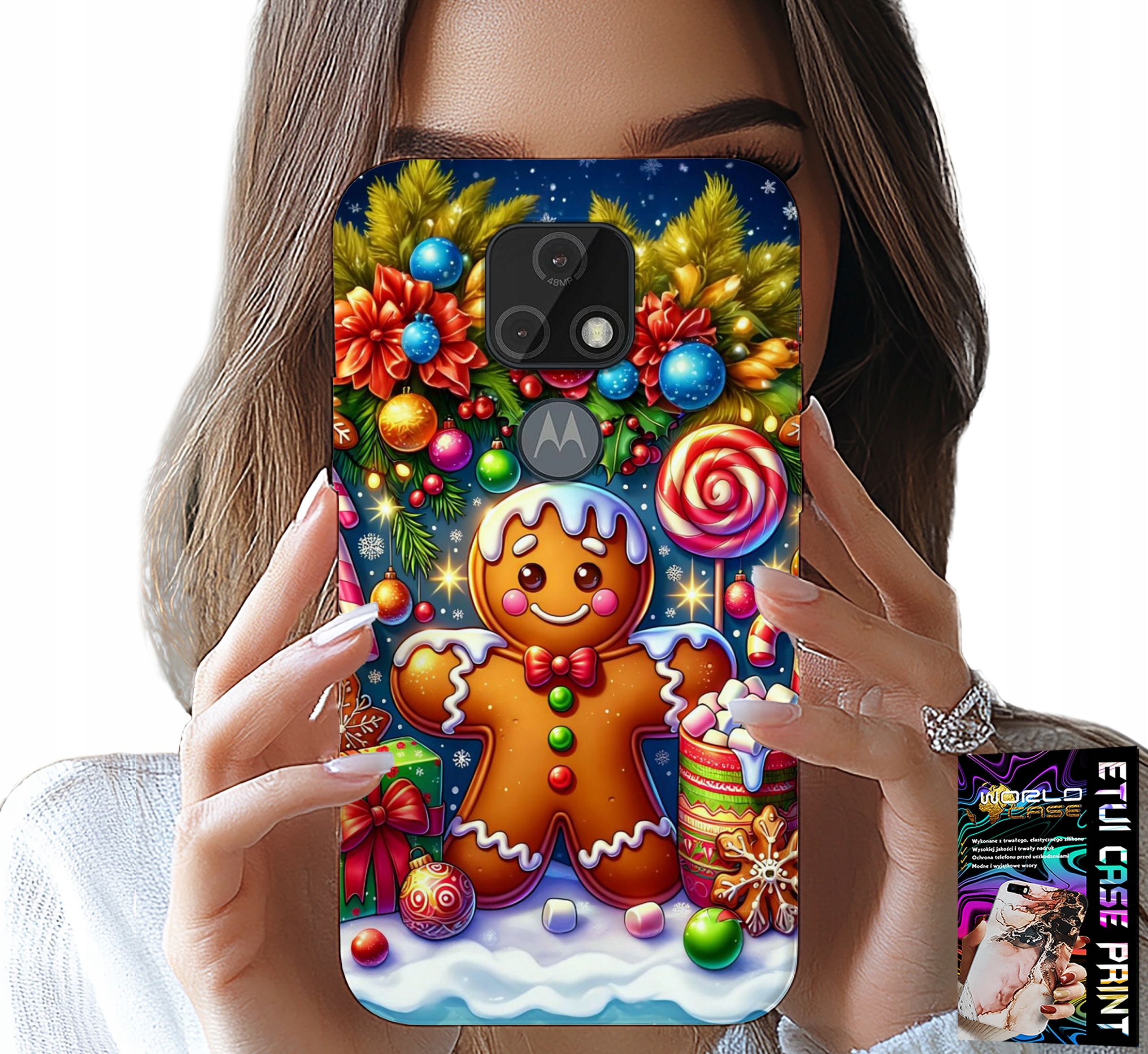 ETUI DO MOTOROLA MOTO E7 PLUS - PIERNIK, CUKIERKOWE WZORY ŚWIĘTA + SZKŁO