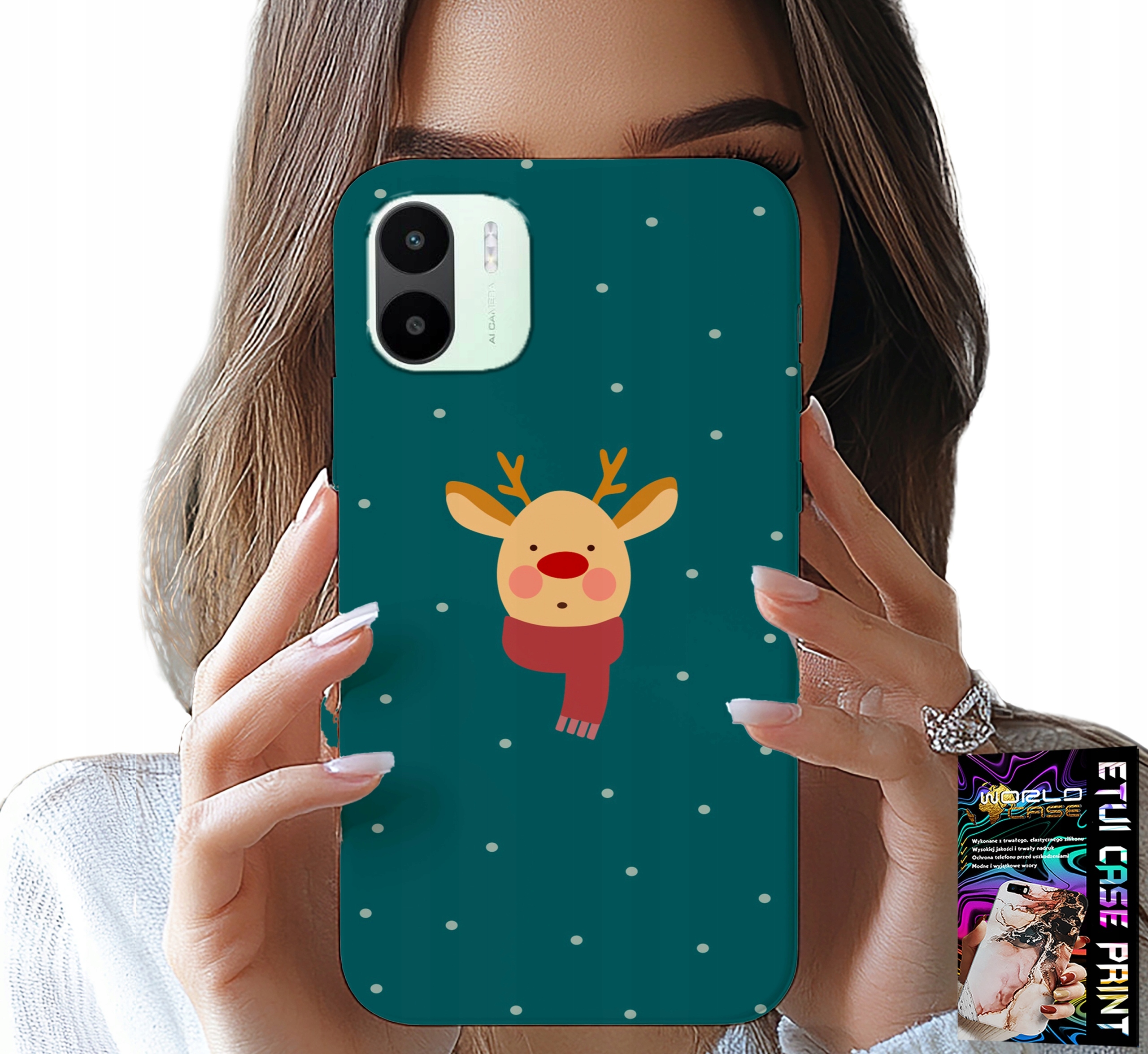 ETUI DO XIAOMI REDMI A2 - RENIFER NA ZIELONYM TLE ŚWIĄTECZNE WZORY