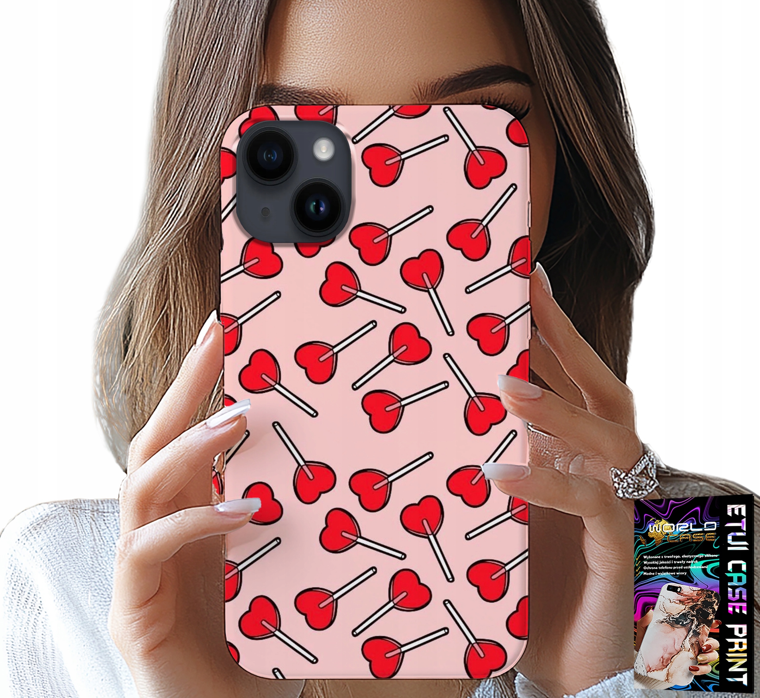 ETUI DO IPHONE 14 PLUS - KOBIECE, MODNE WZORY LIZAKI W SERCA CASE