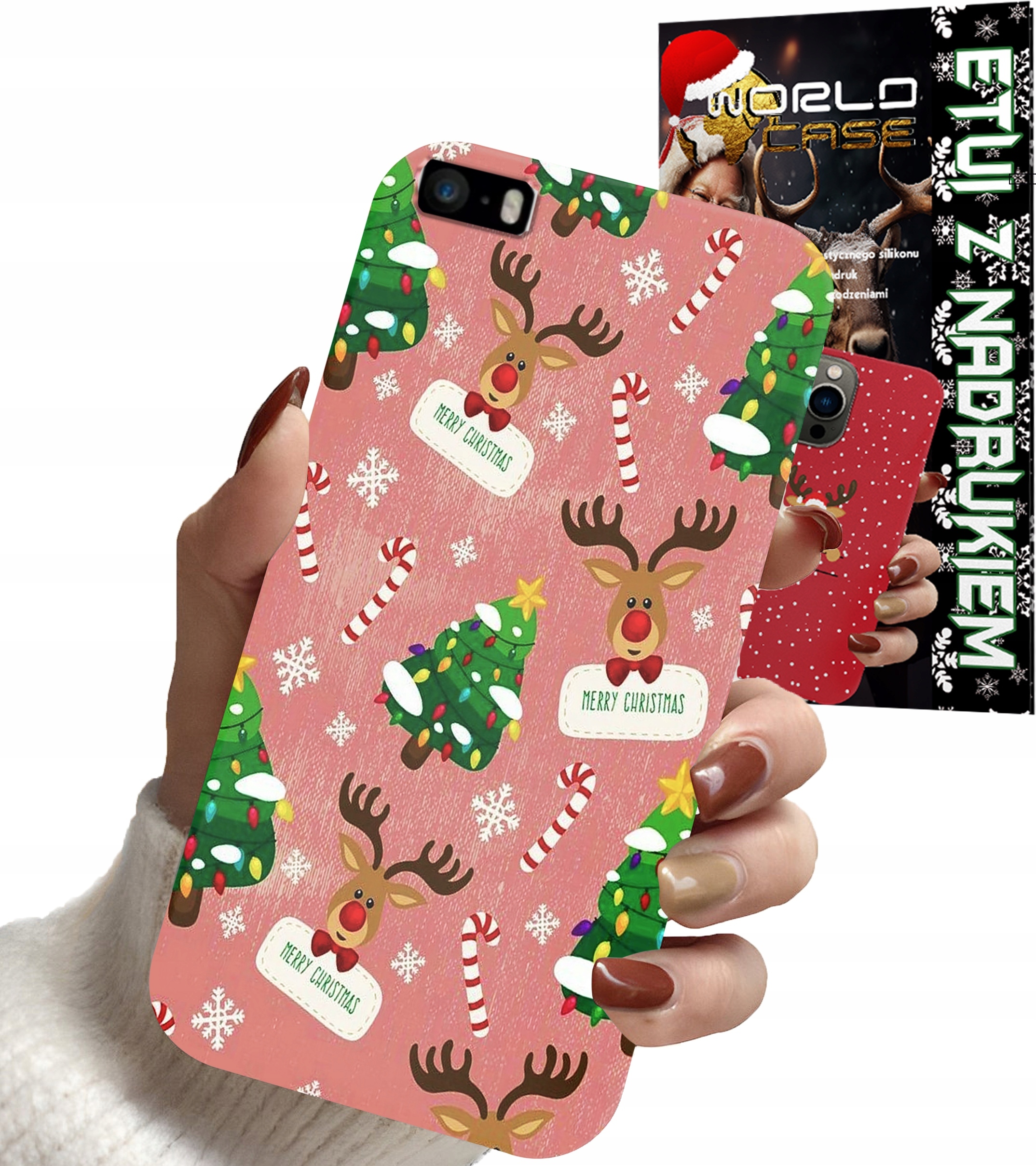 ETUI CASE DO IPHONE SE 2020 - ŚWIĄTECZNE WZORY NA ŚWIĘTA RENIFER CHOINKA