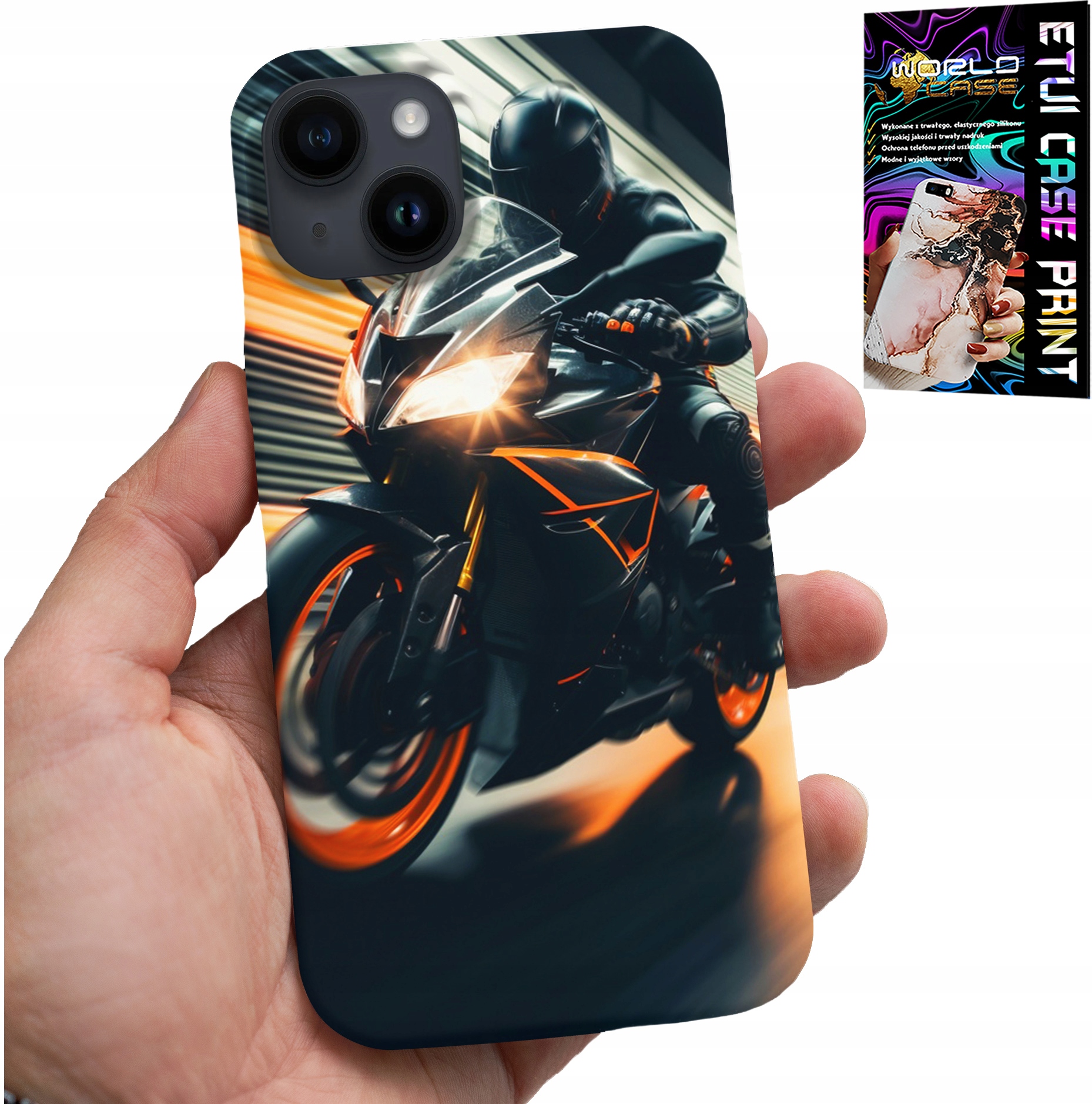ETUI DO IPHONE 15 PLUS - MOTOCYKLISTA MOTOR FAN MOTOCYKL + SZKŁO