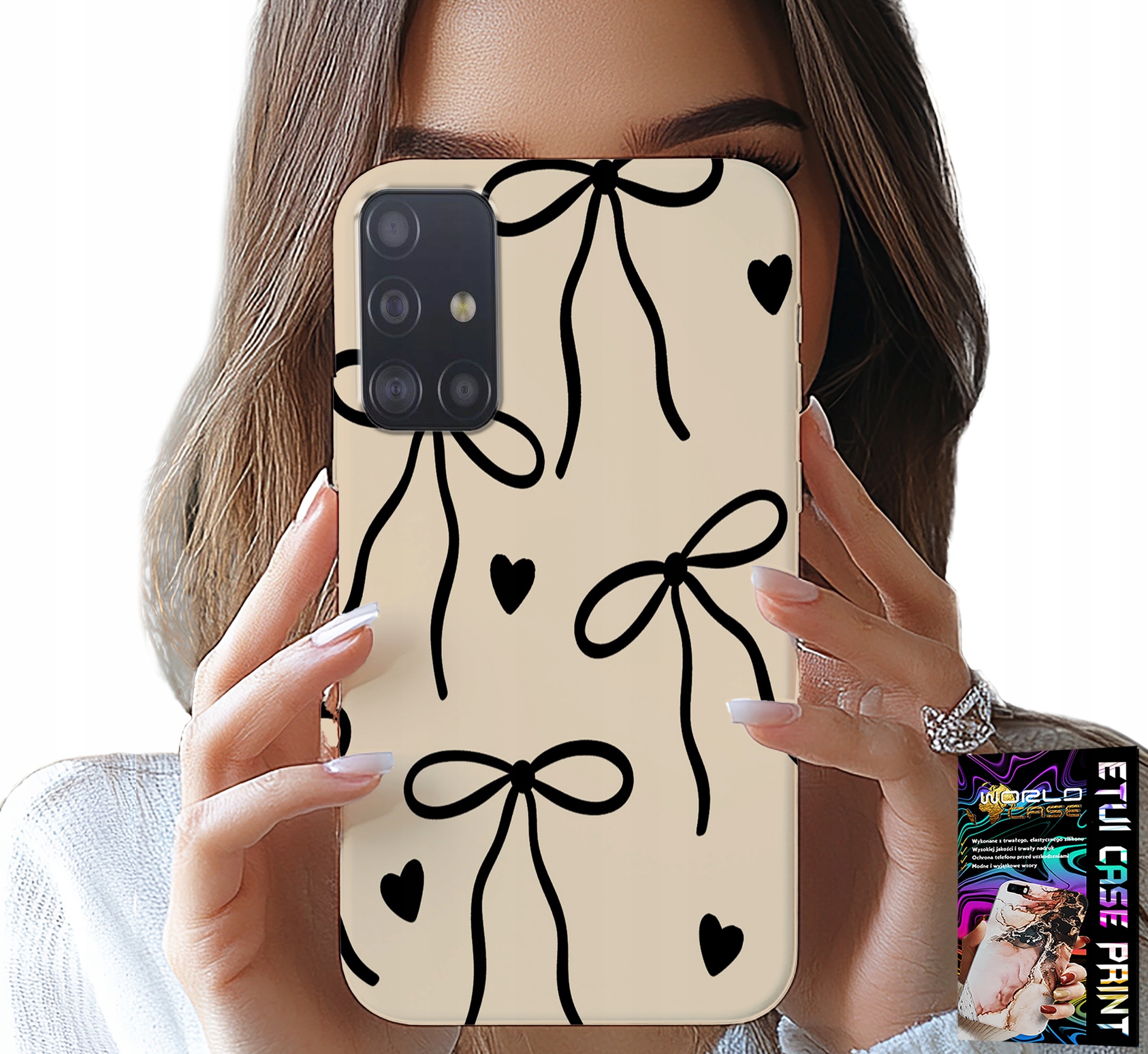 ETUI DO SAMSUNG GALAXY M31S - BEŻOWE KOKARDKI WSTĄŻKA MODNE WZORY