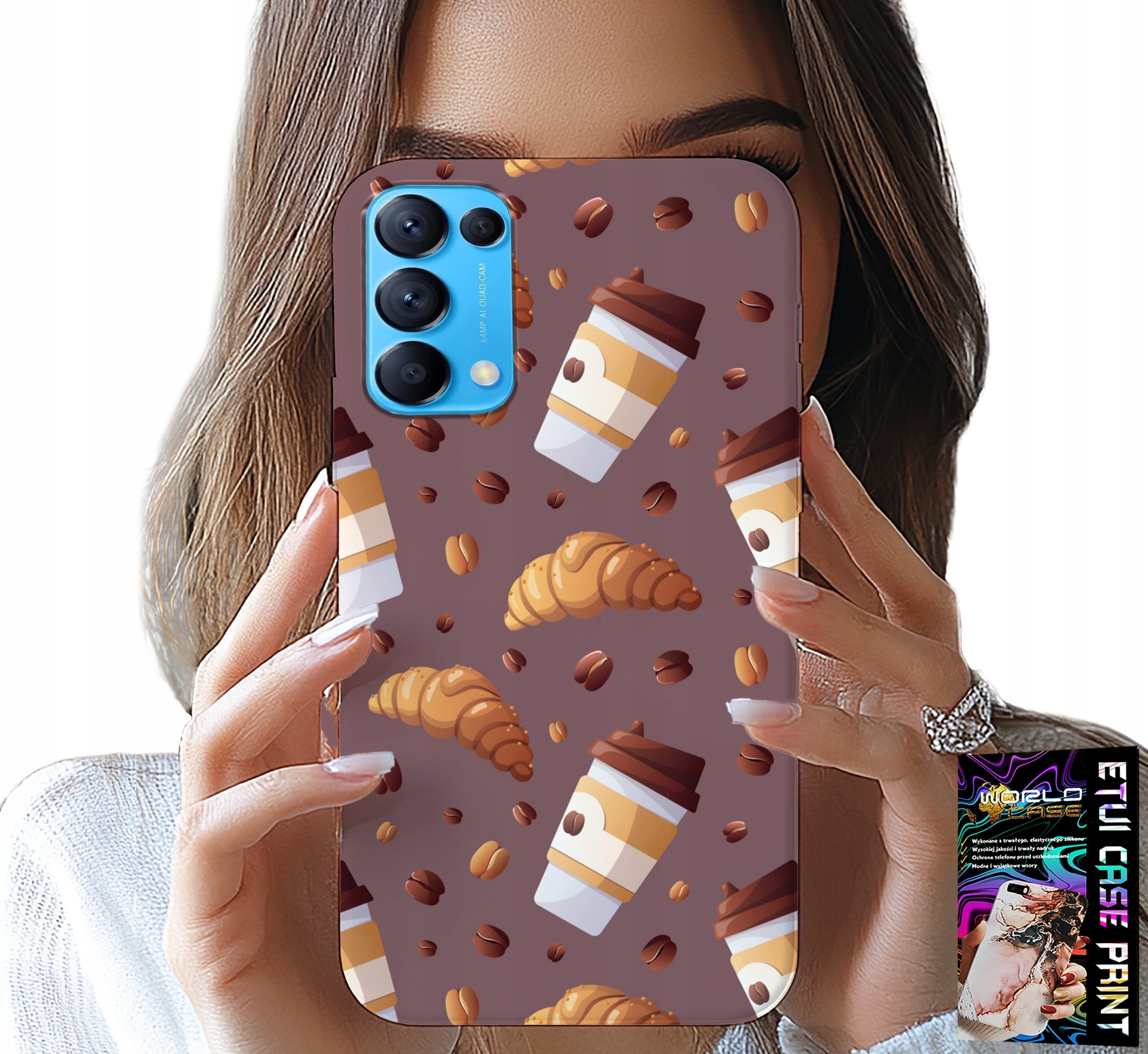 ETUI DO OPPO FIND X3 LITE - CASE Z KAWĄ ROGALIKAMI I ZIARNAMI W TLE