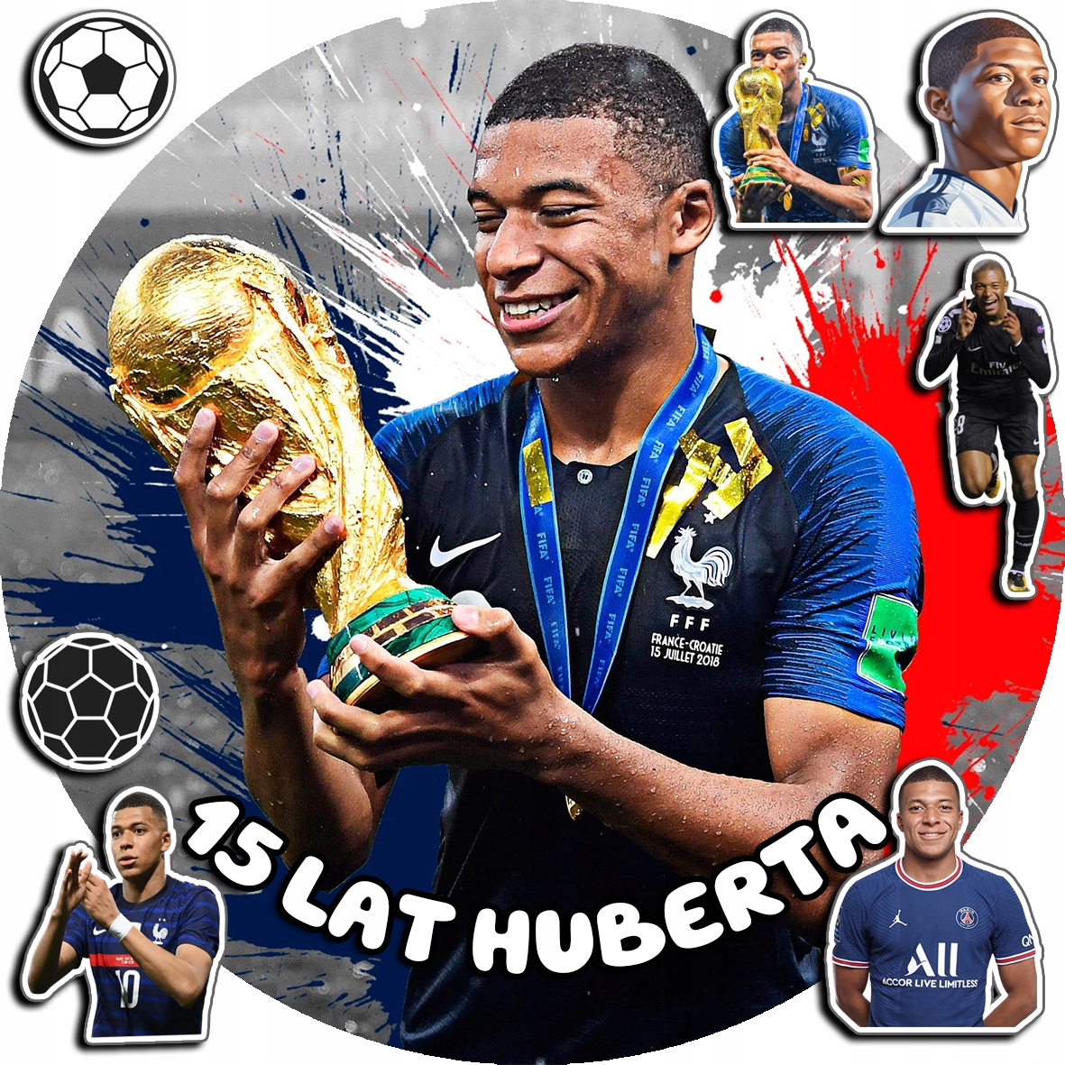 OPŁATEK NA TORT 30CM - PIŁKA NOŻNA MBAPPE + IMIĘ + GRATIS! 24CM 26CM