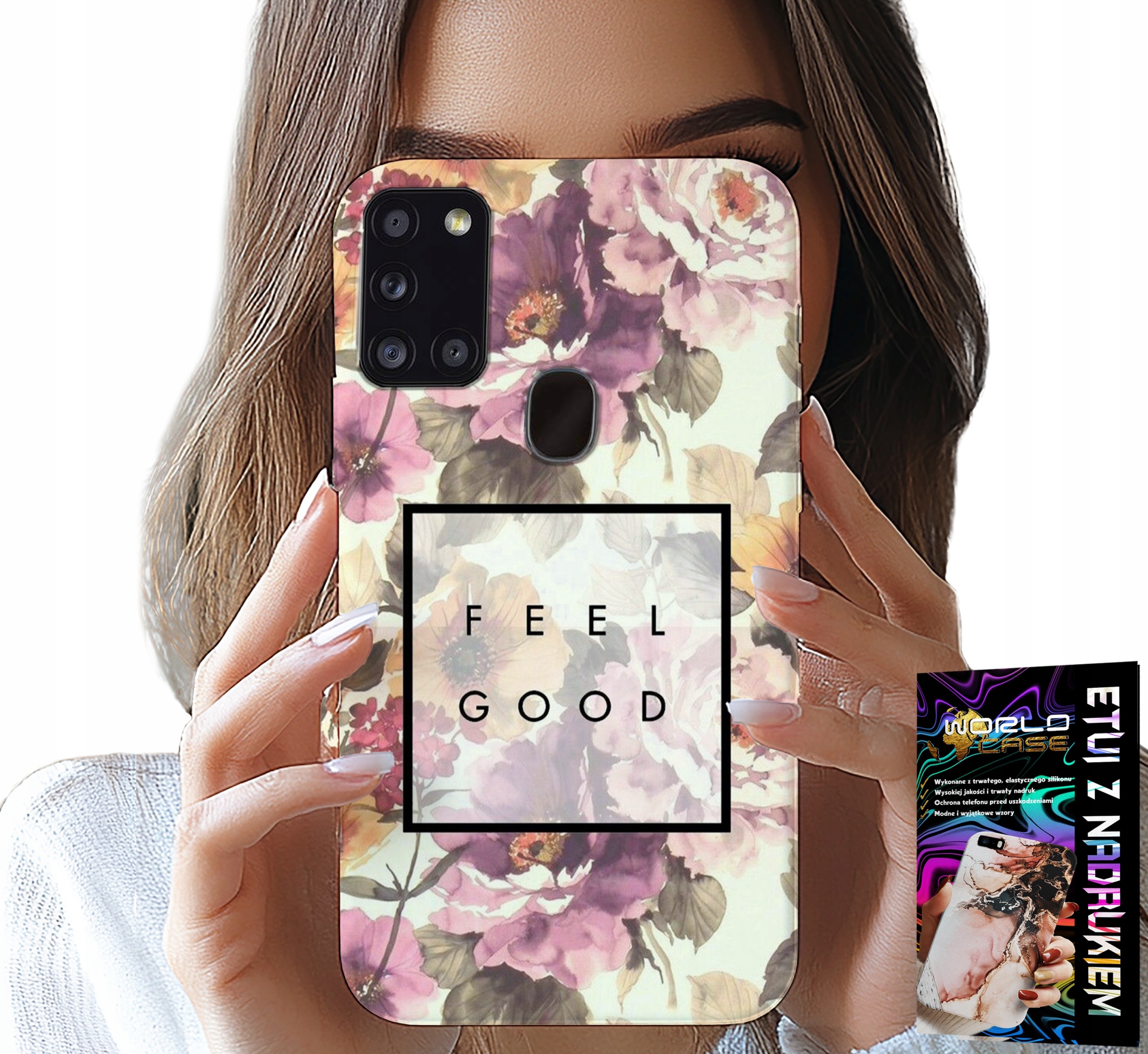 ETUI DO SAMSUNG GALAXY A21s - KWIATISTY WZÓR, MODNE DAMSKIE + SZKŁO