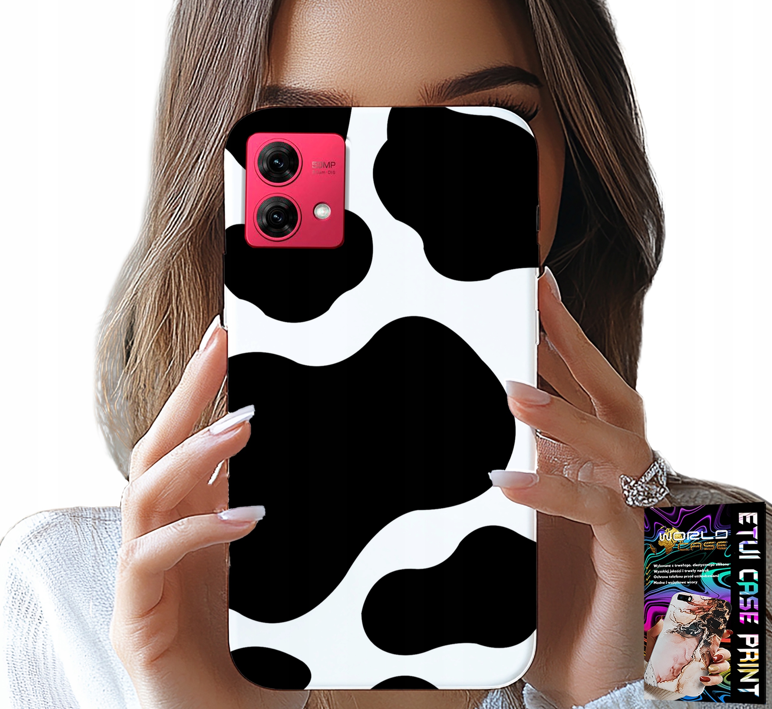 ETUI DO MOTOROLA EDGE 40 NEO - CZARNO - BIAŁE ŁATY KROWA, MODNE WZORY