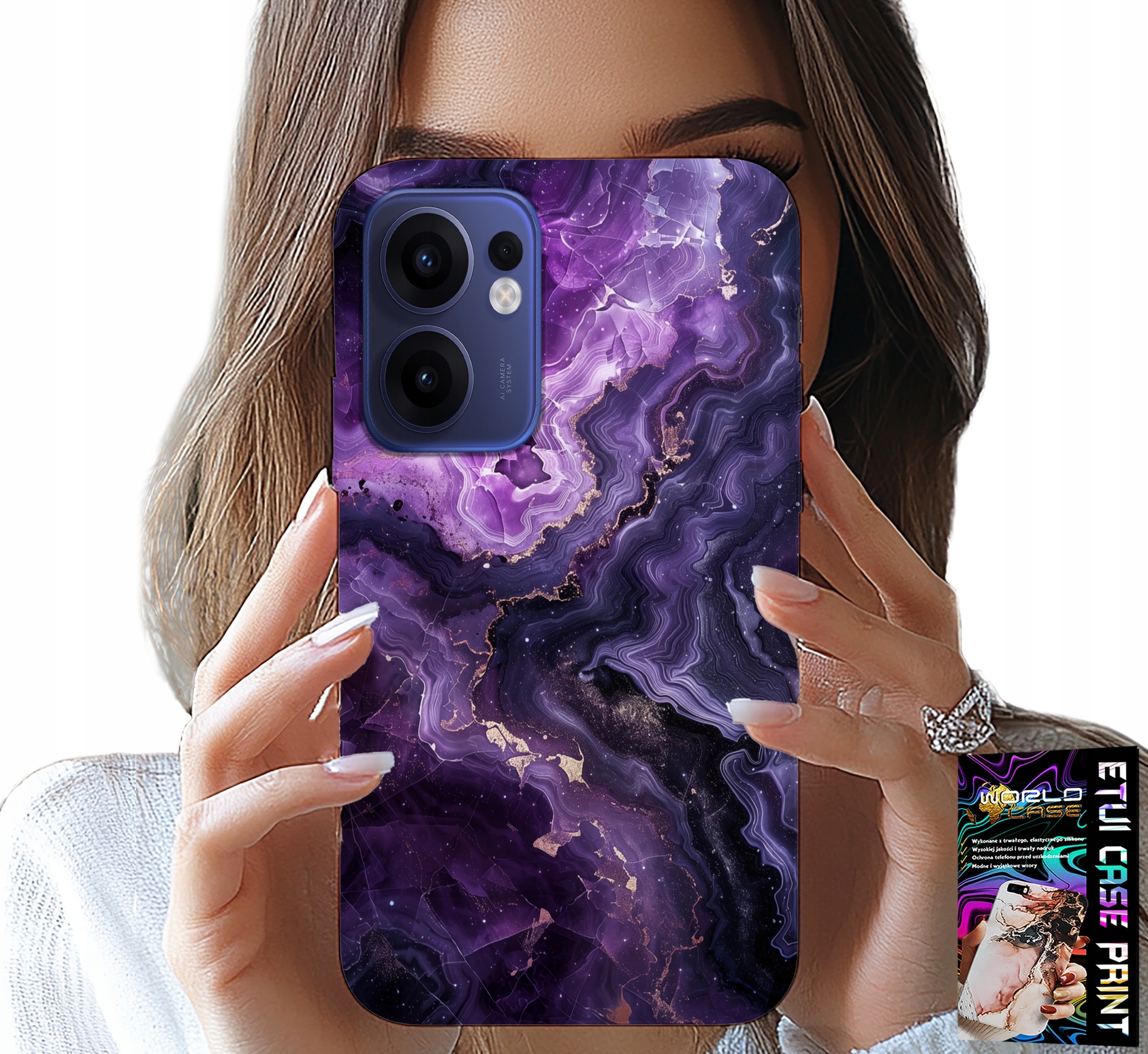 ETUI DO OPPO FIND X5 LITE - FIOLETOWY MARMUREK MODNE KOBIECE + SZKŁO