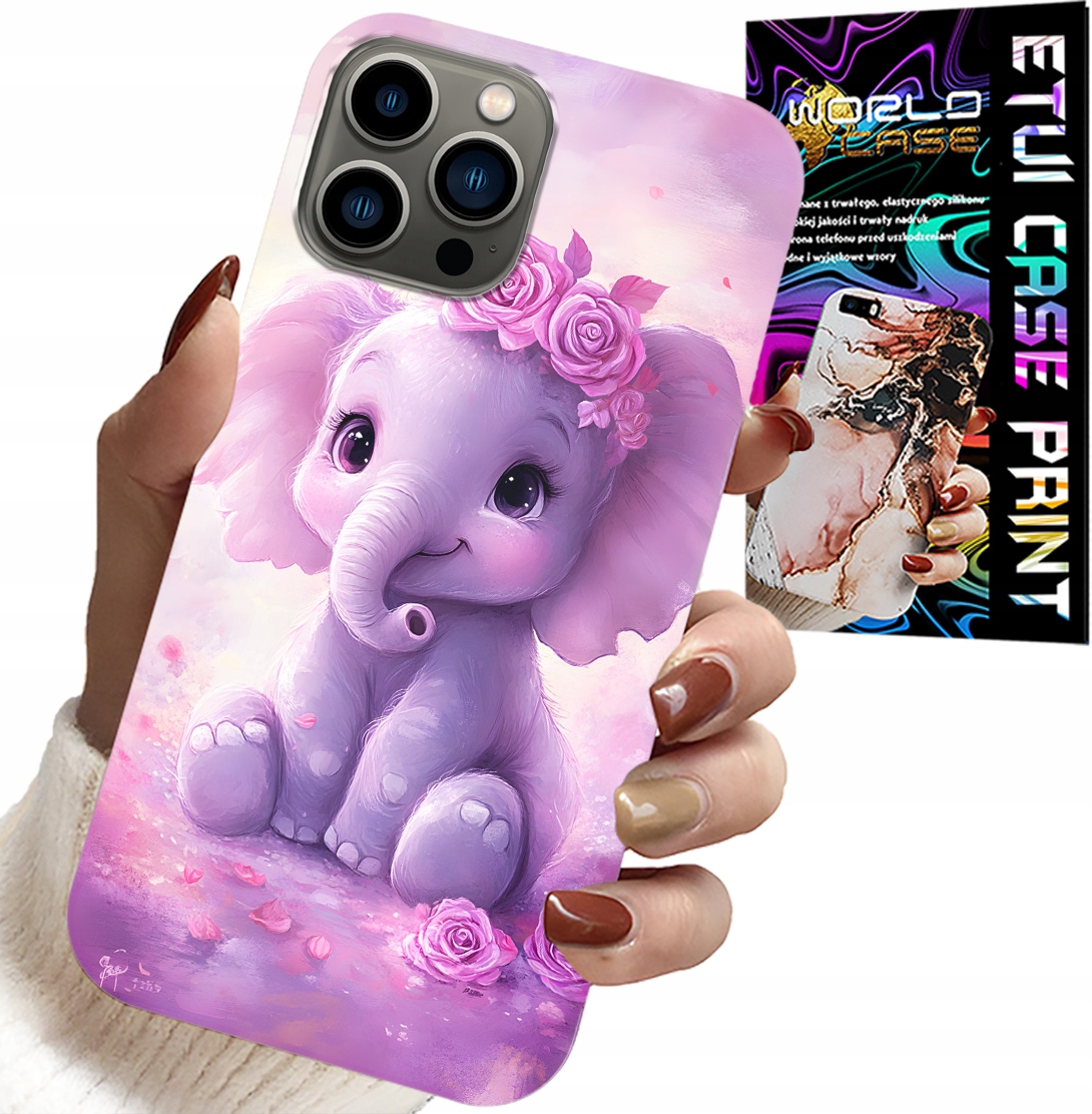 ETUI DO IPHONE 13 PRO MAX - SŁODKI SŁONIK NA RÓŻOWYM TLE CASE +FOLIA