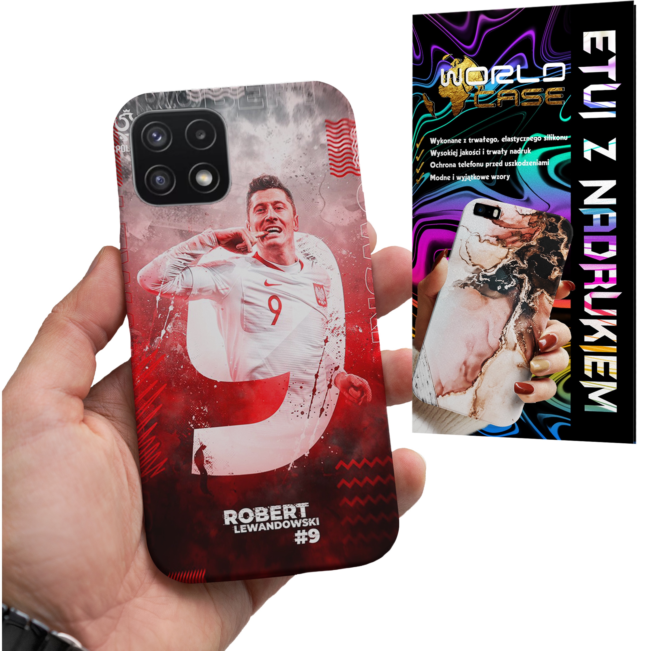 ETUI CASE DO SAMSUNG A22 5G - FC BARCELONA LEWANDOWSKI PIŁKARSKIE WZORY