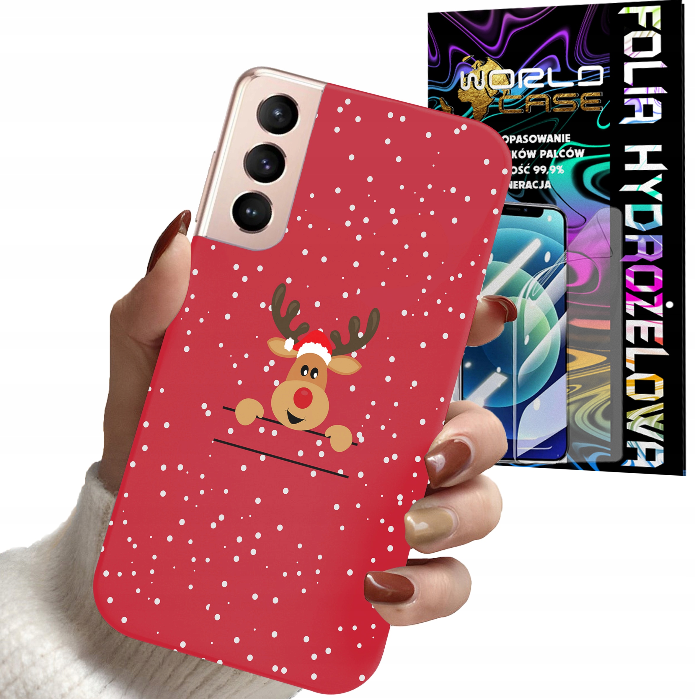 ETUI DO SAMSUNG S22+ PLUS - ŚWIĄTECZNE WZORY RENIFER MIKOŁAJ + FOLIA