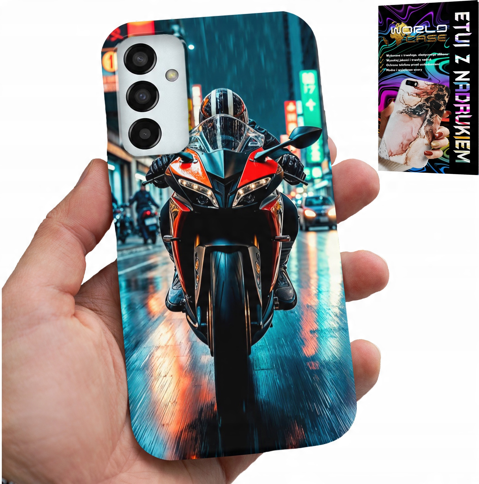 ETUI DO SAMSUNG GALAXY M13 4G - MOTOR, MOTOCYKLE JEDNOŚLAD WZORY + SZKŁO