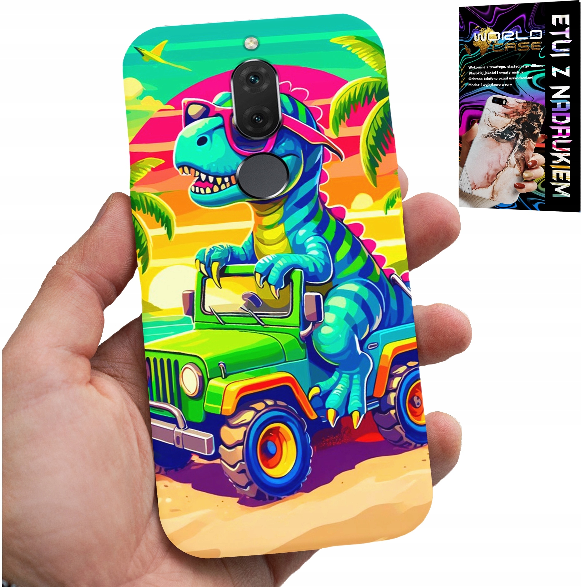 ETUI DO HUAWEI MATE 10 LITE - DINOZAUR W CIĘŻARÓWCE WZORY DLA DZIECI