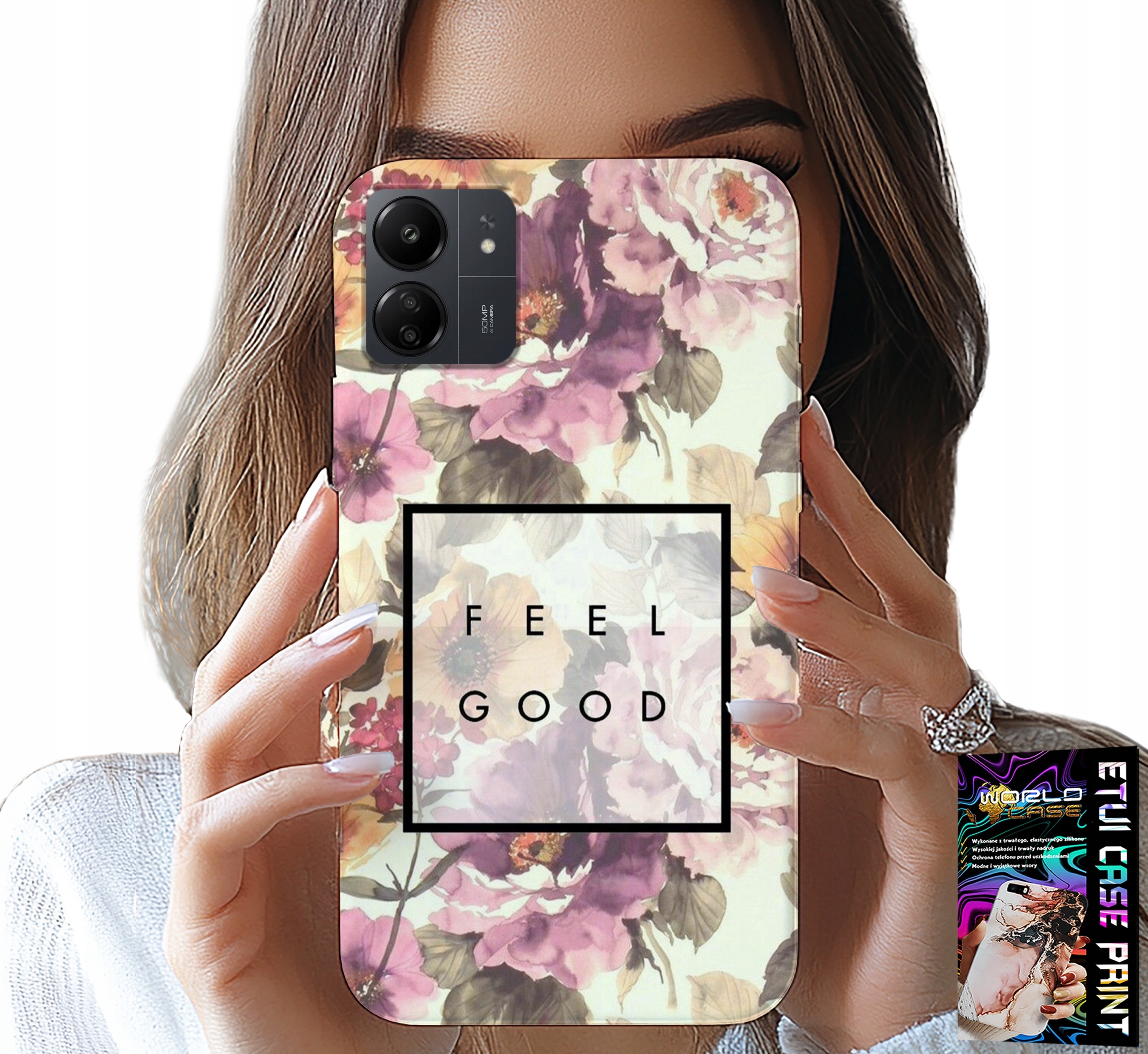 ETUI DO XIAOMI REDMI 13C 4G - KWIATISTY WZÓR, MODNE DAMSKIE + SZKŁO