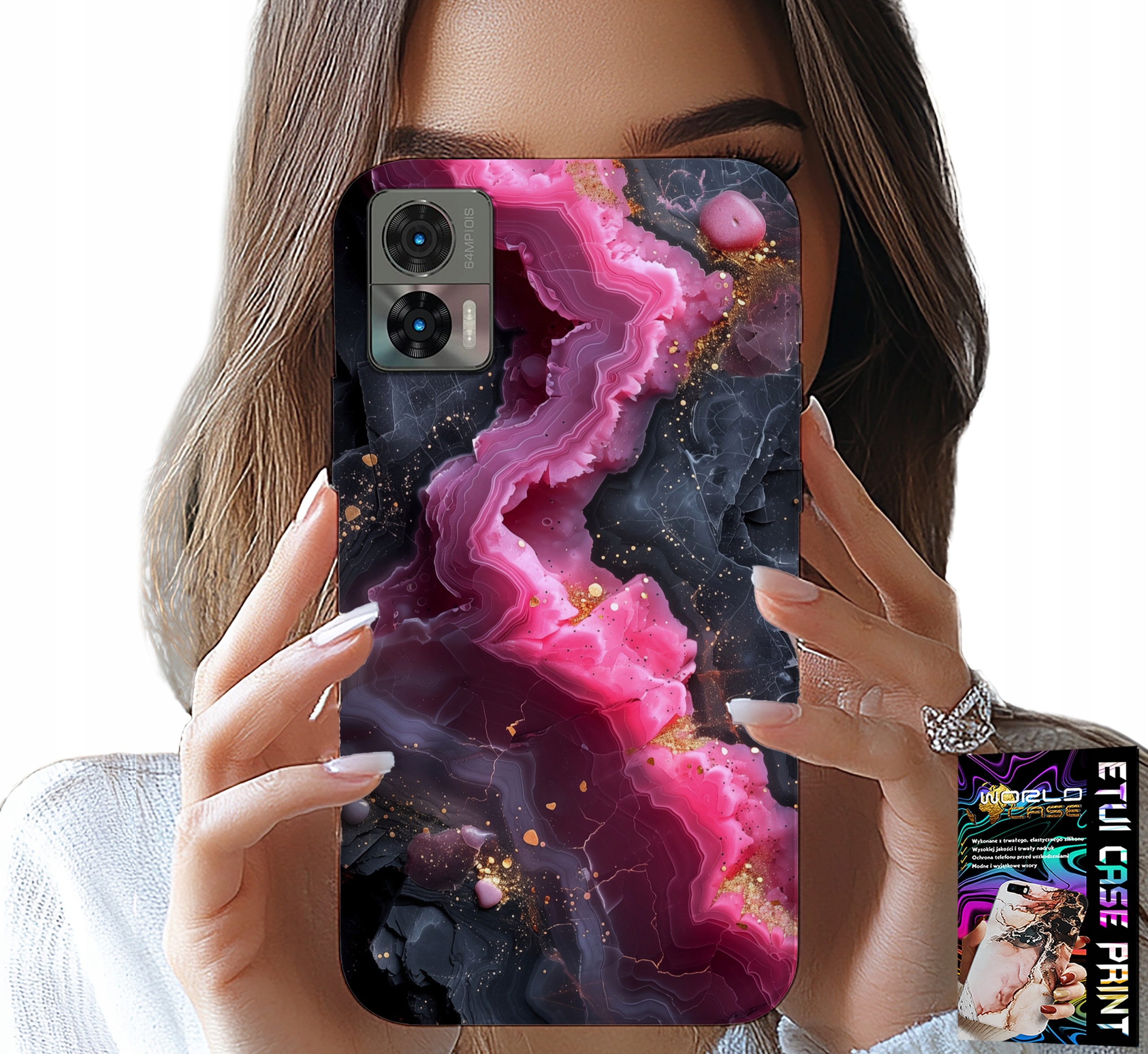 ETUI DO MOTOROLA EDGE 30 NEO - RÓŻOWY MARMUREK PLECKI, MODNE WZORY