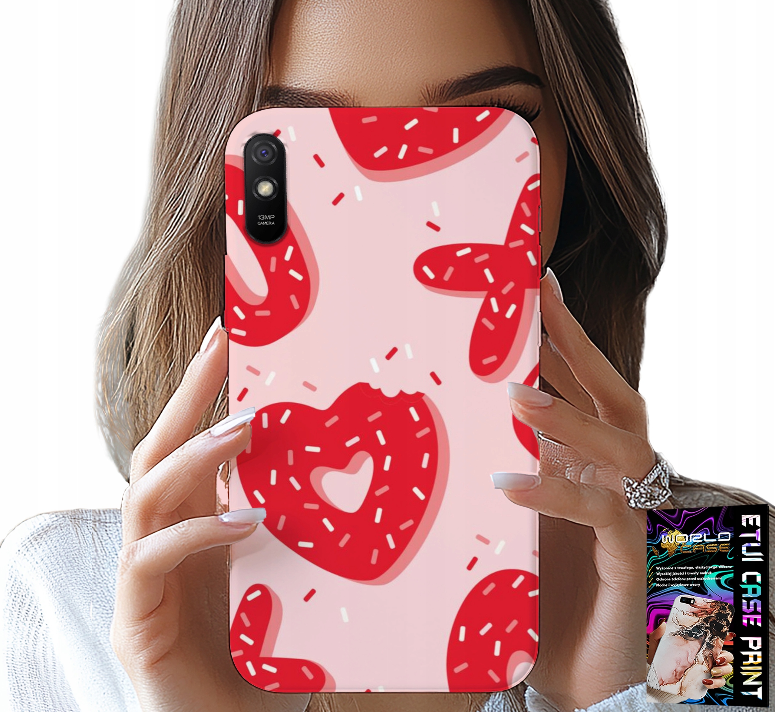 ETUI DO XIAOMI REDMI 9A - KOBIECE, MODNE WZORY XOXO SERCE + SZKŁO