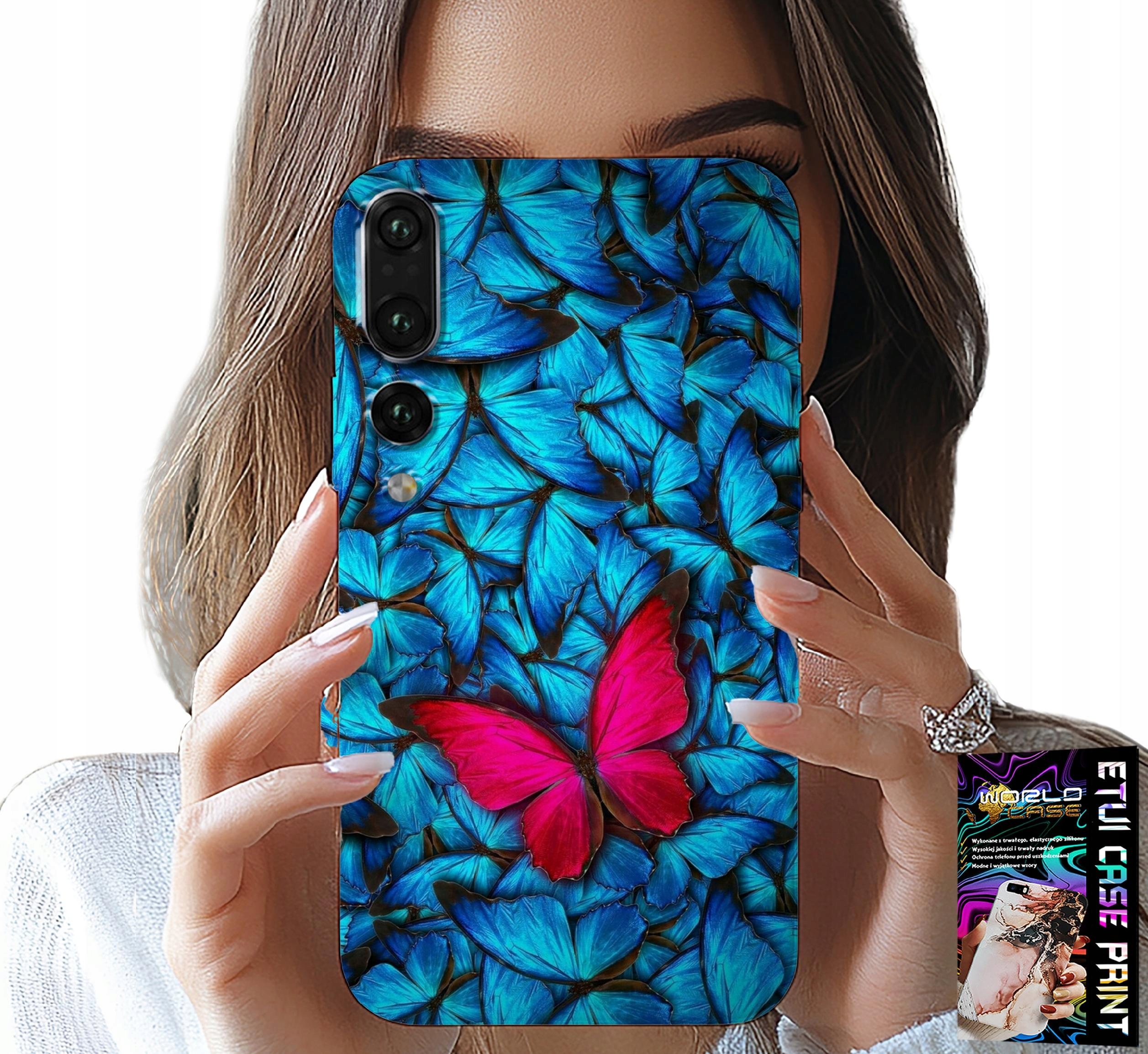 ETUI DO HUAWEI P20 PLUS - NIEBIESKIE MOTYLKI, MOTYL, KOBIECE WZORY