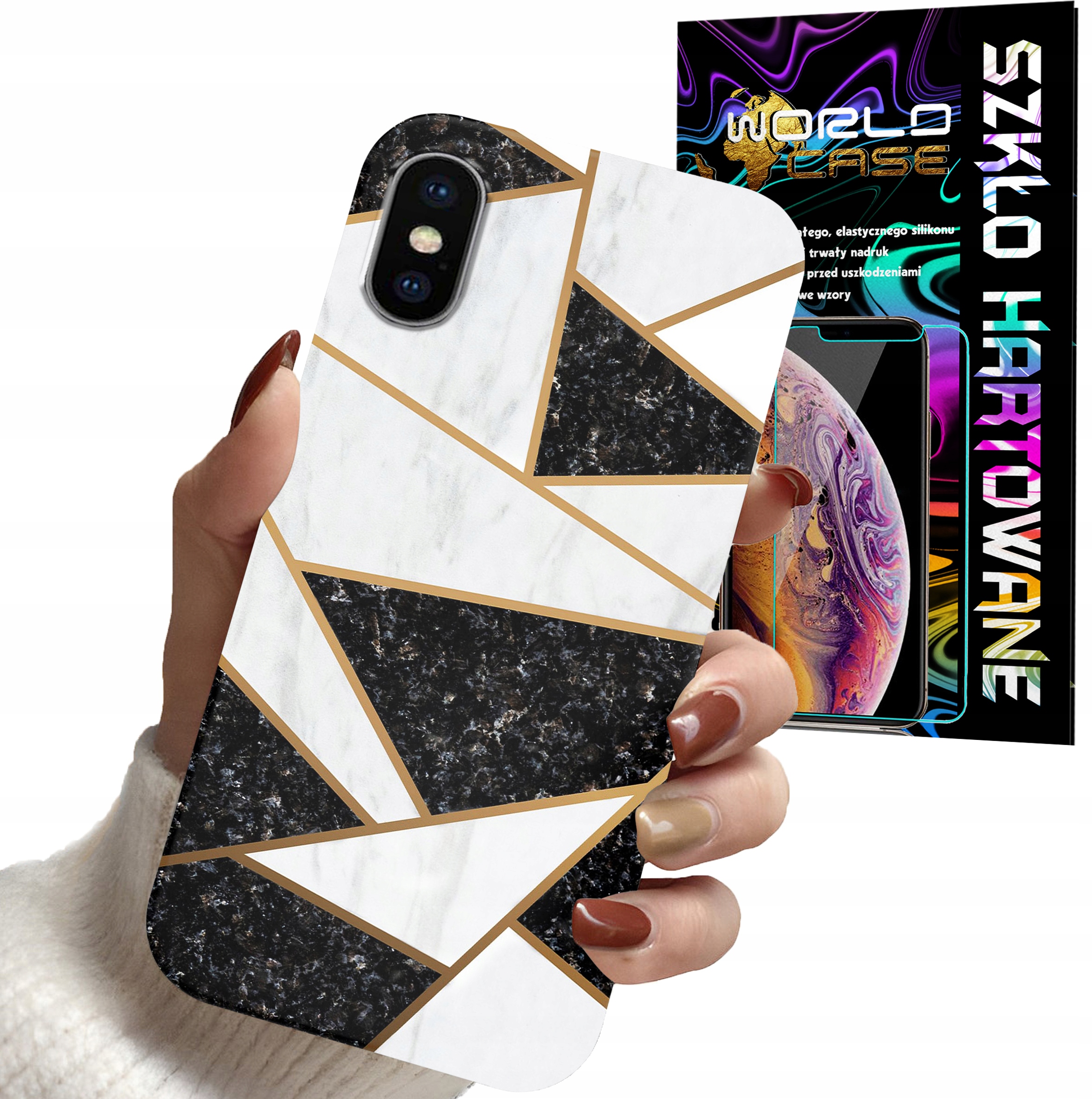 ETUI CASE DO IPHONE XS MAX - MARMUREK GEOMETRIA WZORY DLA KOBIET + SZKŁO