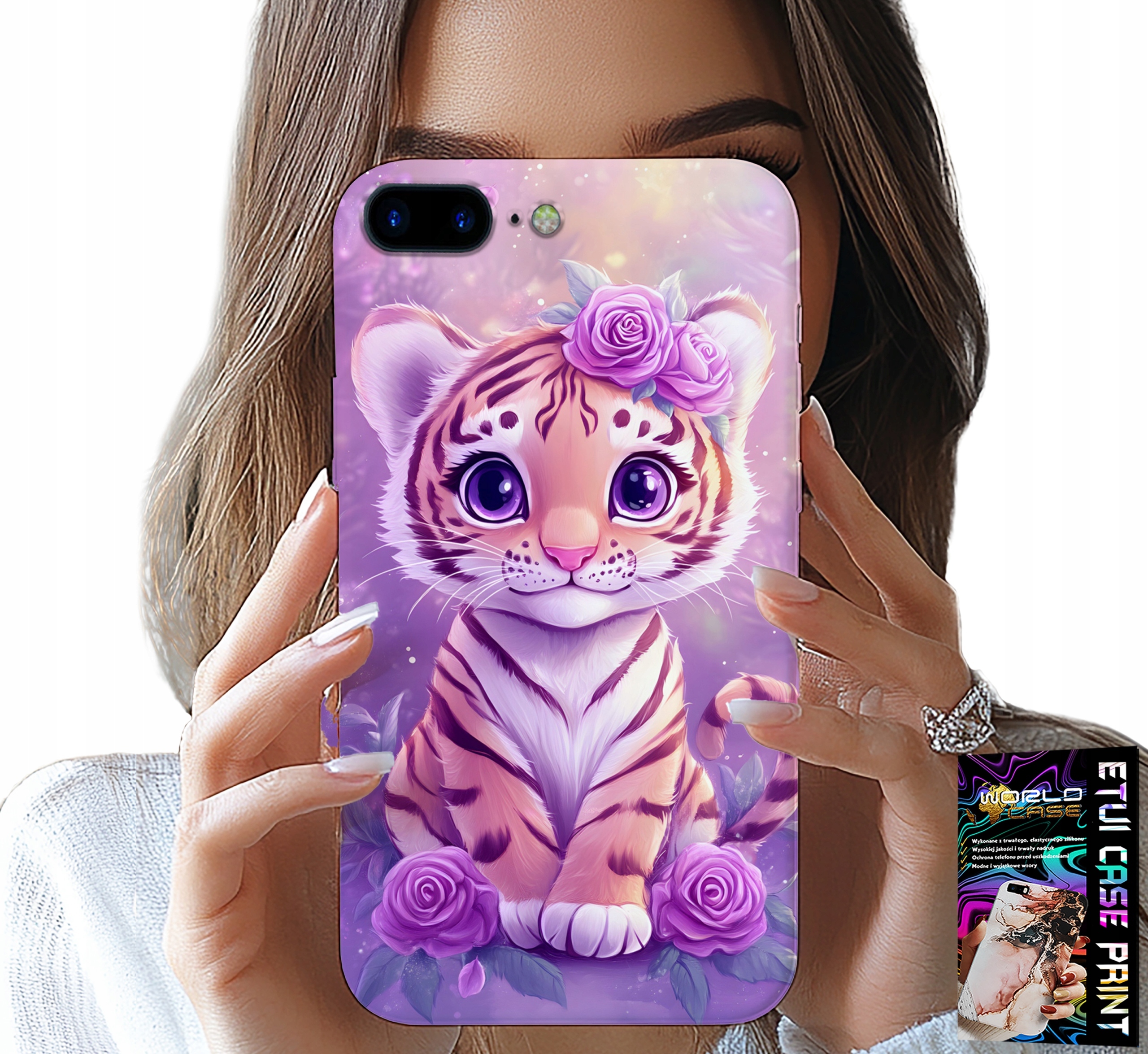 ETUI DO IPHONE ( 7 PLUS ) - SŁODKI TYGRYSEK NA RÓŻOWYM TLE + SZKŁO