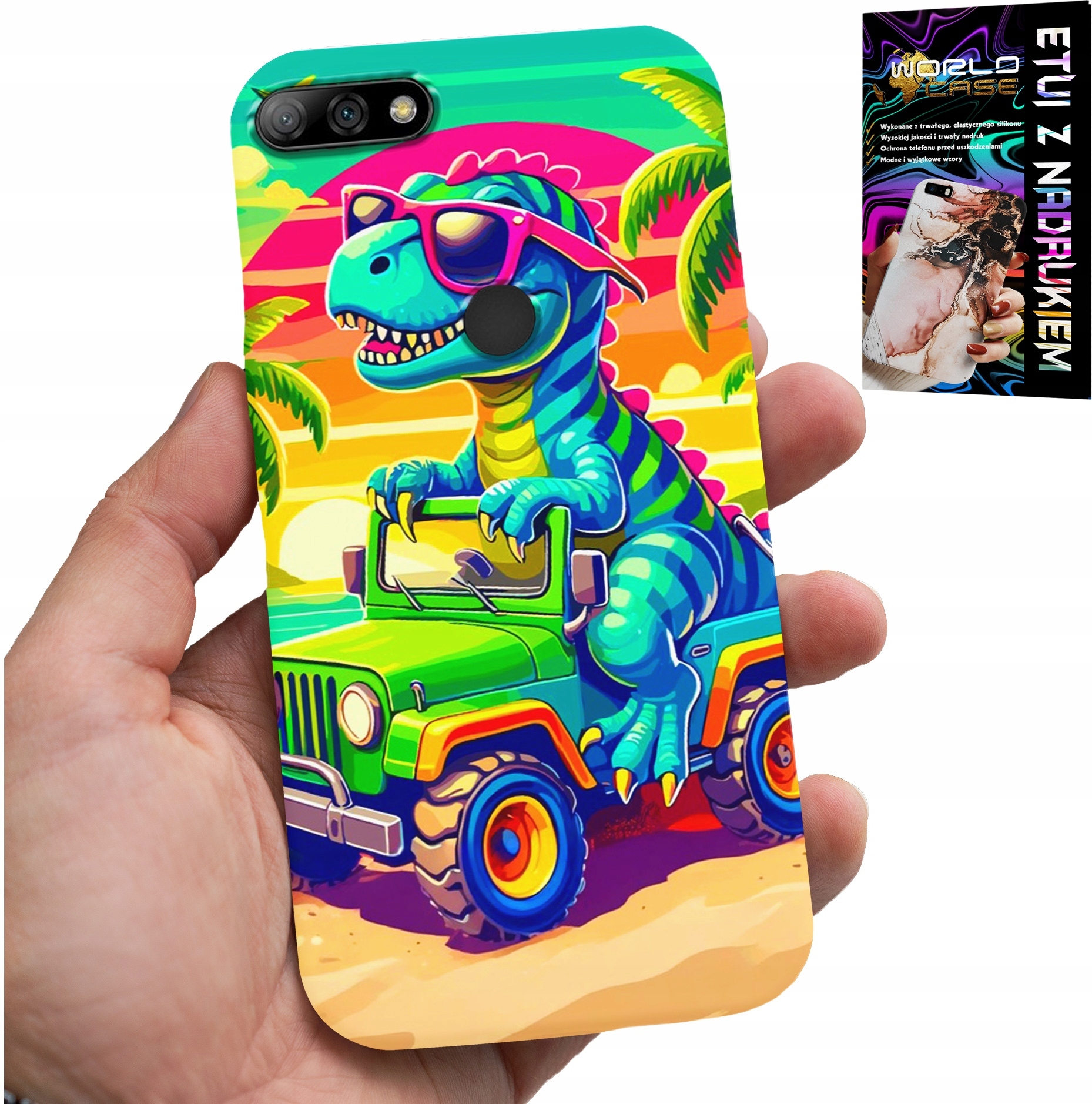 ETUI DO HUAWEI Y7 2018 - DINOZAUR W CIĘŻARÓWCE WZORY DLA DZIECI