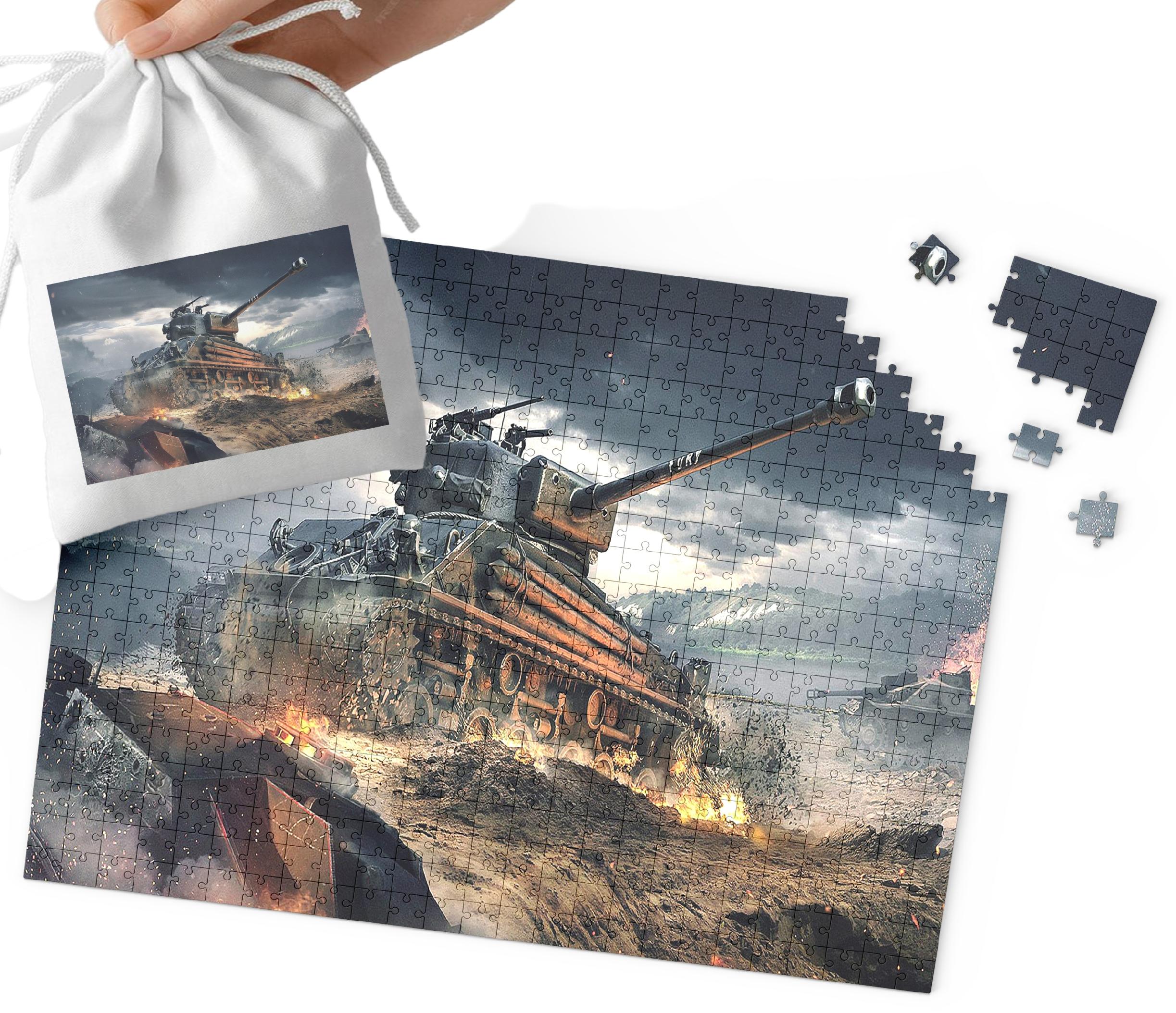 PUZZLE - WOJSKO CZOŁGI MILITARIA WZORY DLA CHŁOPCA 252el + WORECZEK