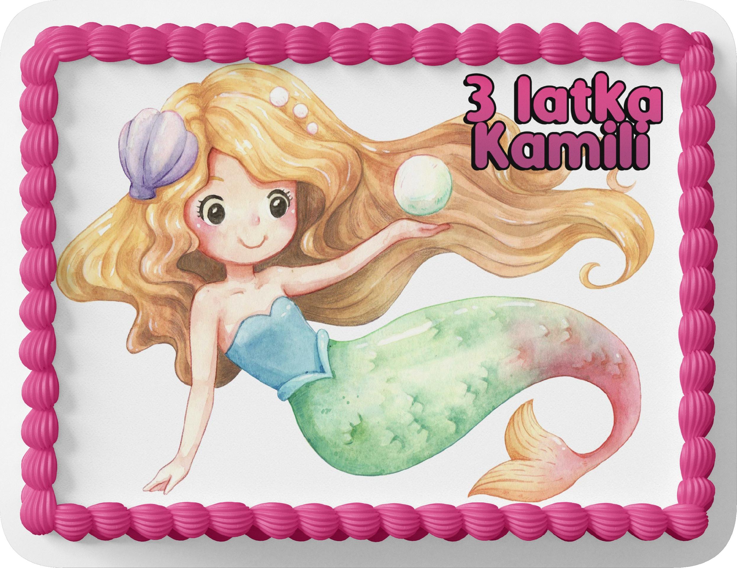 PROSTOKĄTNY OPŁATEK NA TORT A4 20x29CM - SYRENKA WZORY + IMIĘ