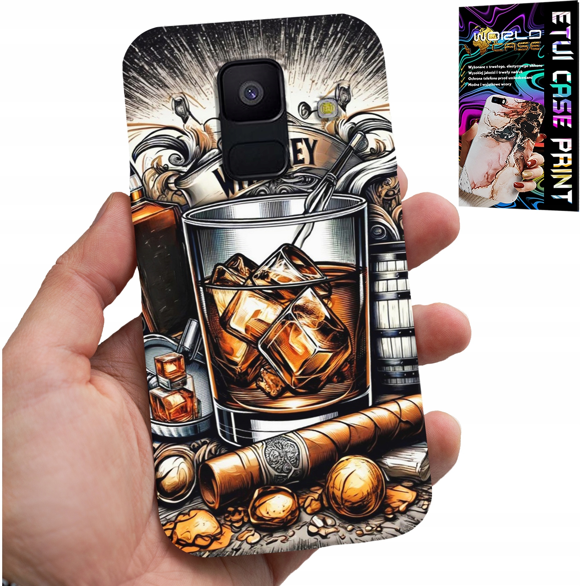 ETUI DO SAMSUNG A6 2018 - WHISKY CYGARO WZORY DLA MĘŻCZYZN PLECKI