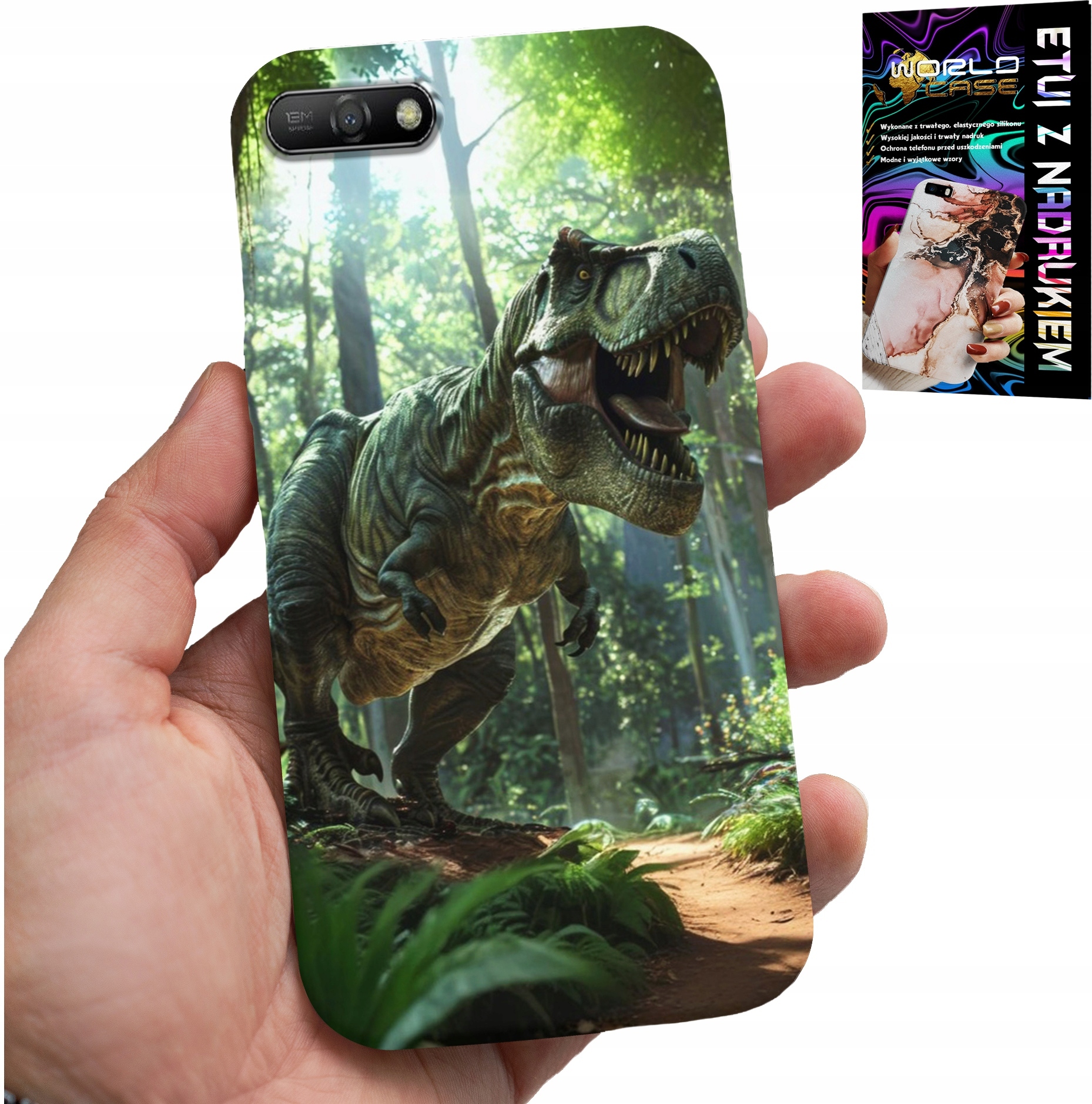 ETUI DO HUAWEI Y6 2018 - DINO DINOZAUR TYRANOZAUR CASE + SZKŁO