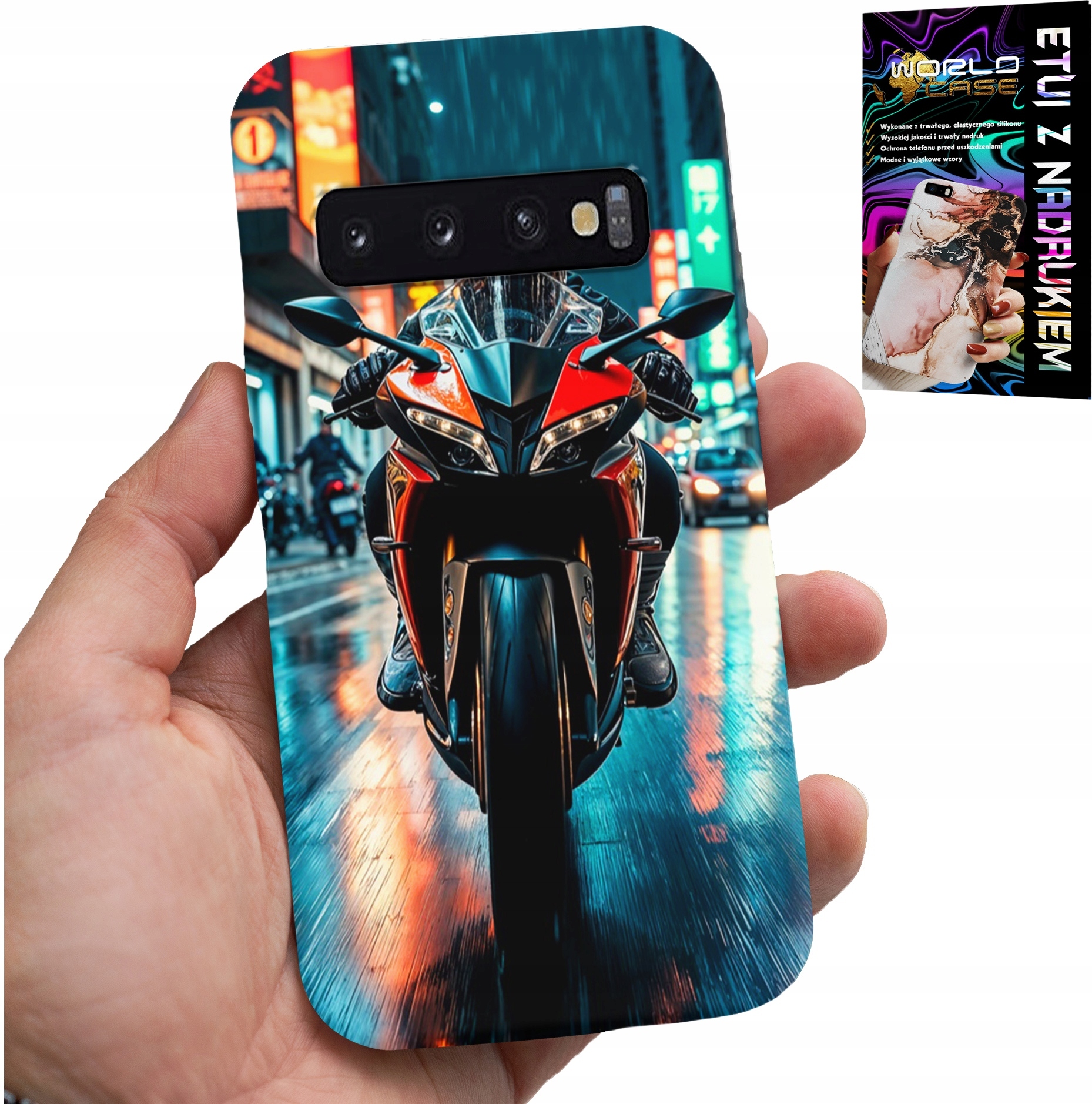 ETUI DO SAMSUNG GALAXY S10 PLUS - MOTOR, MOTOCYKLE JEDNOŚLAD WZORY + FOLIA