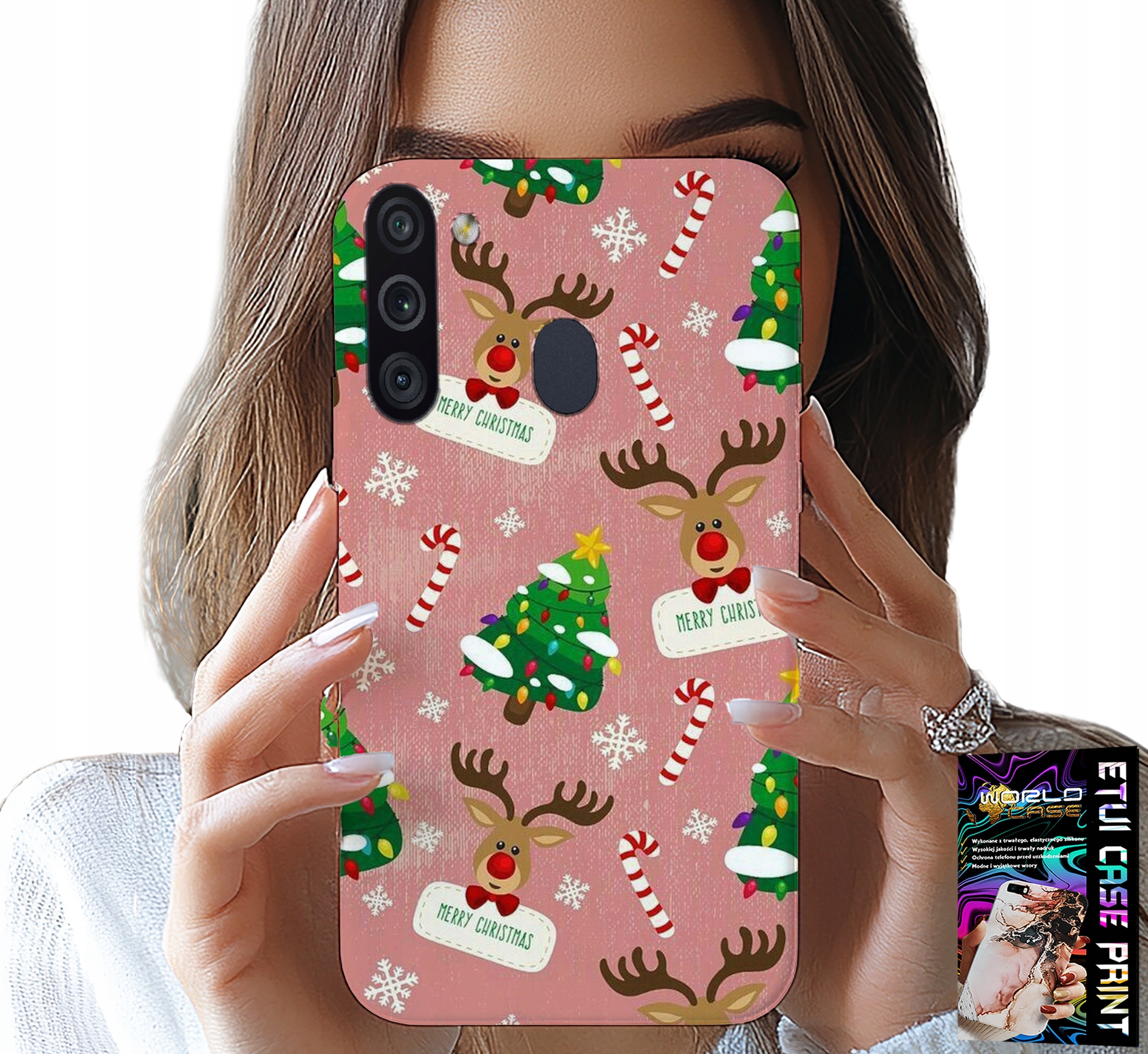 ETUI DO SAMSUNG GALAXY A21 - ŚWIĄTECZNE RENIFERY CHOINKI LASKA WZORY