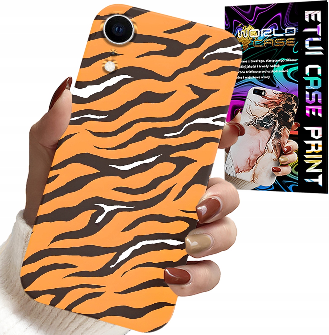 ETUI DO IPHONE XR - PLECKI W TYGRYSIE PASKI POKROWIEC +SZKŁO