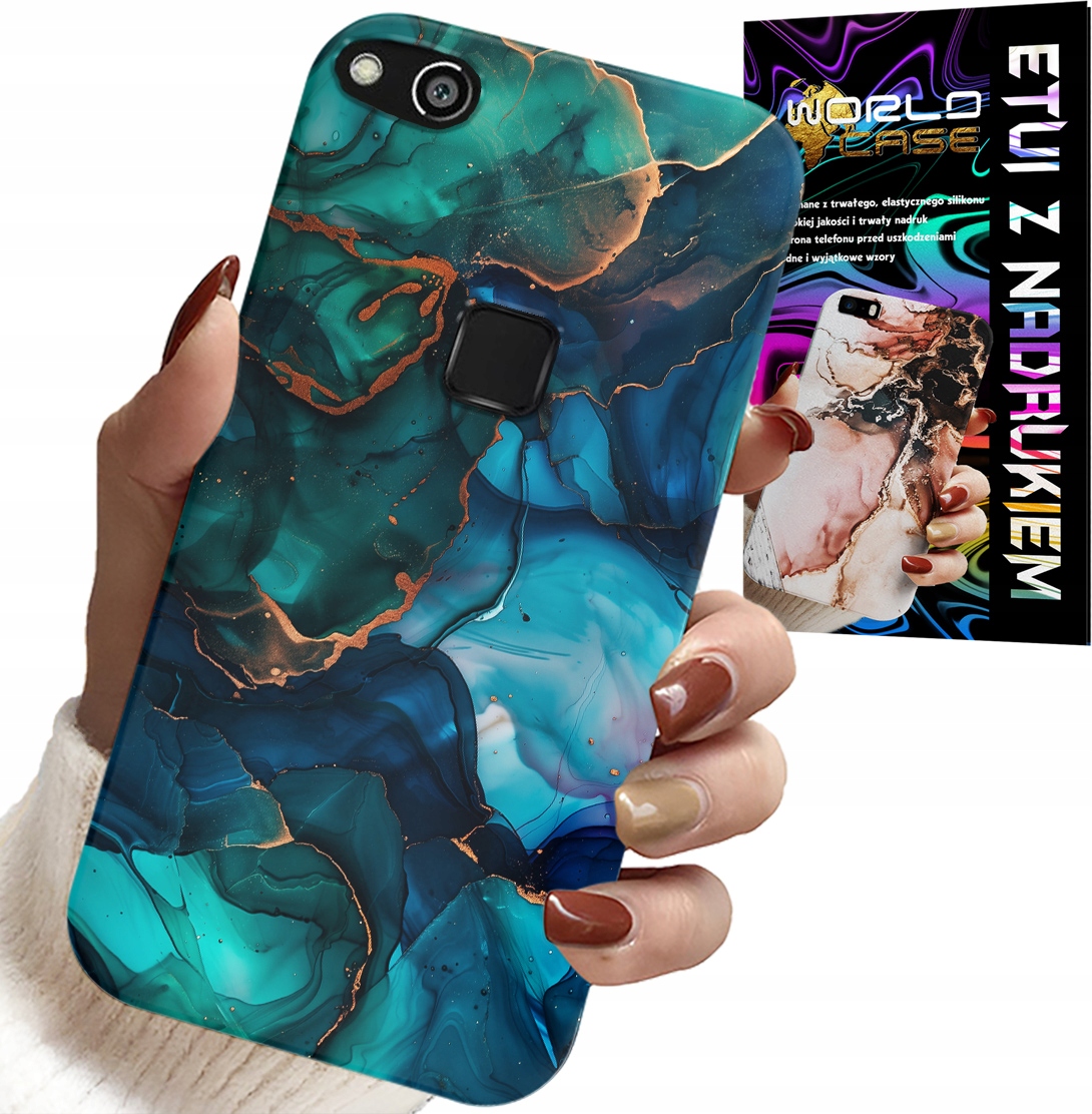 ETUI DO HUAWEI P10 LITE - NIEBIESKO ZIELONY MARMUREK PLECKI WZORY