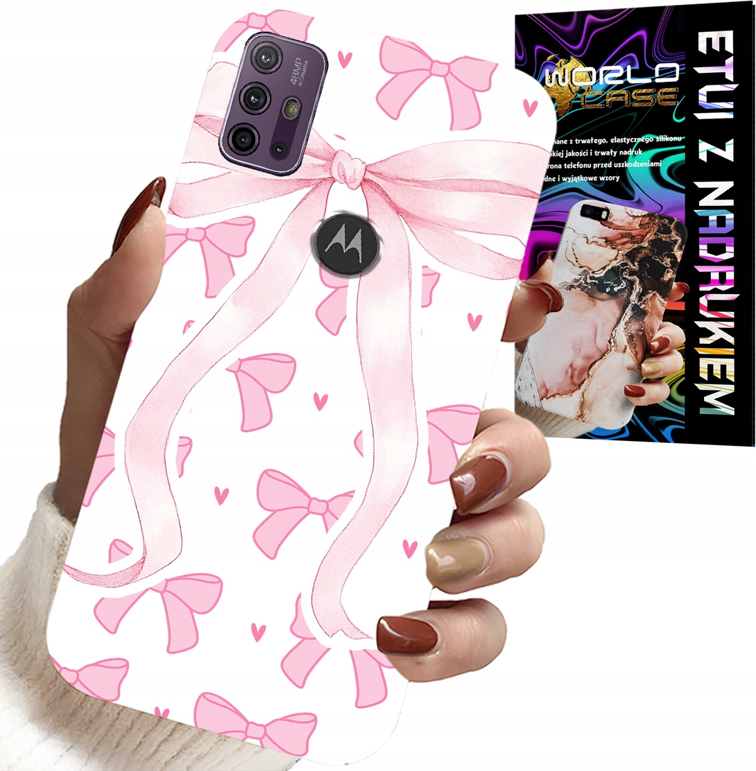 ETUI DO MOTOROLA MOTO G10 / G30 - RÓŻOWE WSTAZKI WSTĄZKA MODNE WZORY CASE