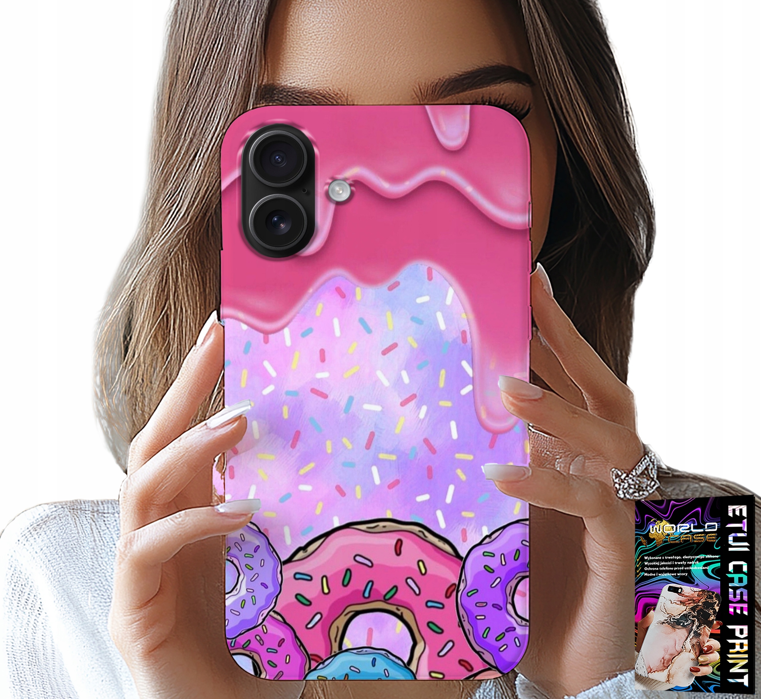 ETUI DO IPHONE 16 PLUS - SŁODKIE DONUTY Z LUKREM W TLE + SZKŁO