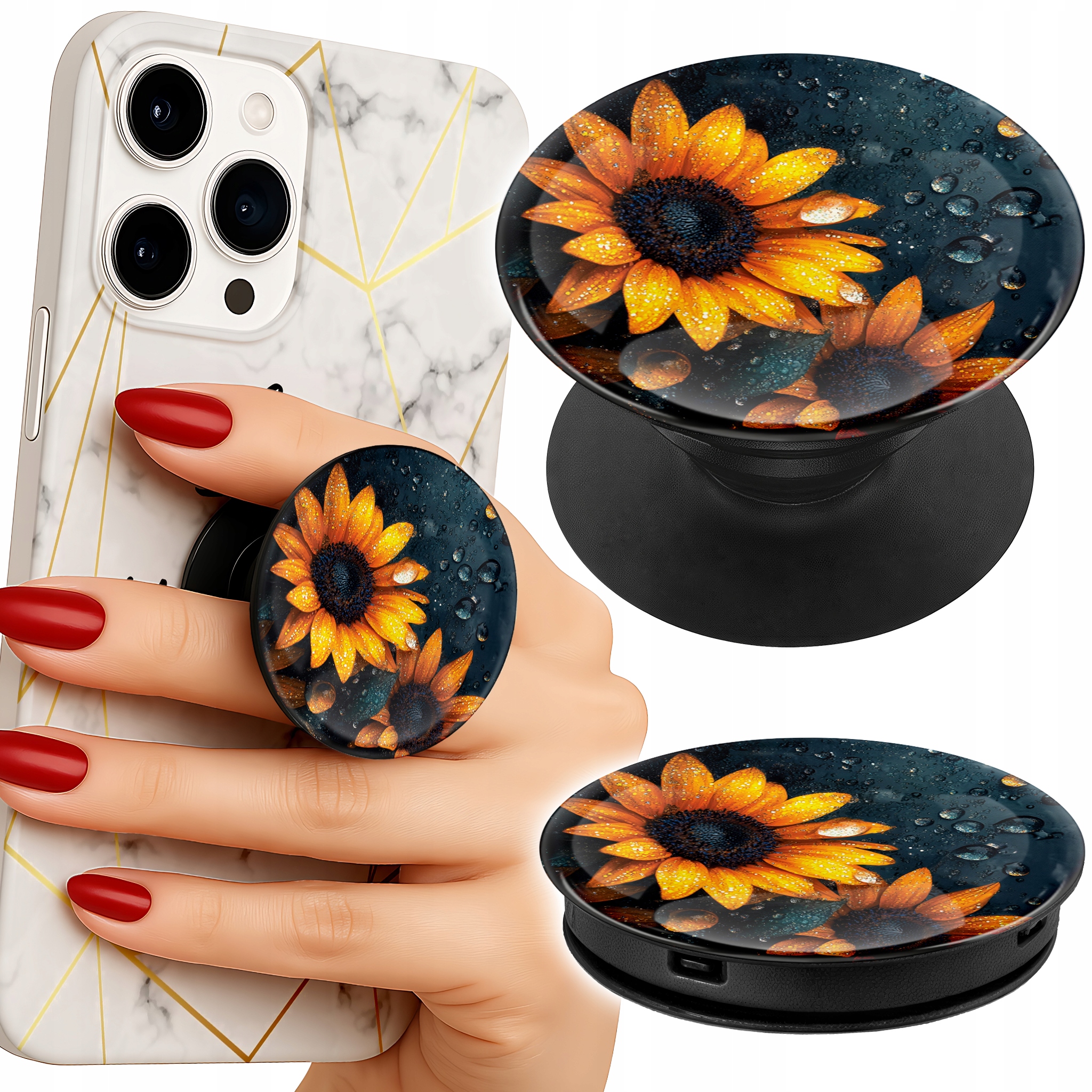 Uchwyt do telefonu Popsocket na palce/stojak SŁONECZNIKI KWIECISTE WZORY