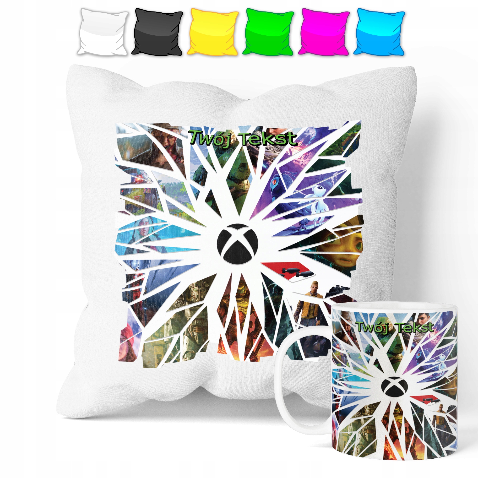 ZESTAW: KUBEK + POSZEWKA - XBOX PLAYSTATION - PREZENT WIELE WZORÓW + IMIĘ