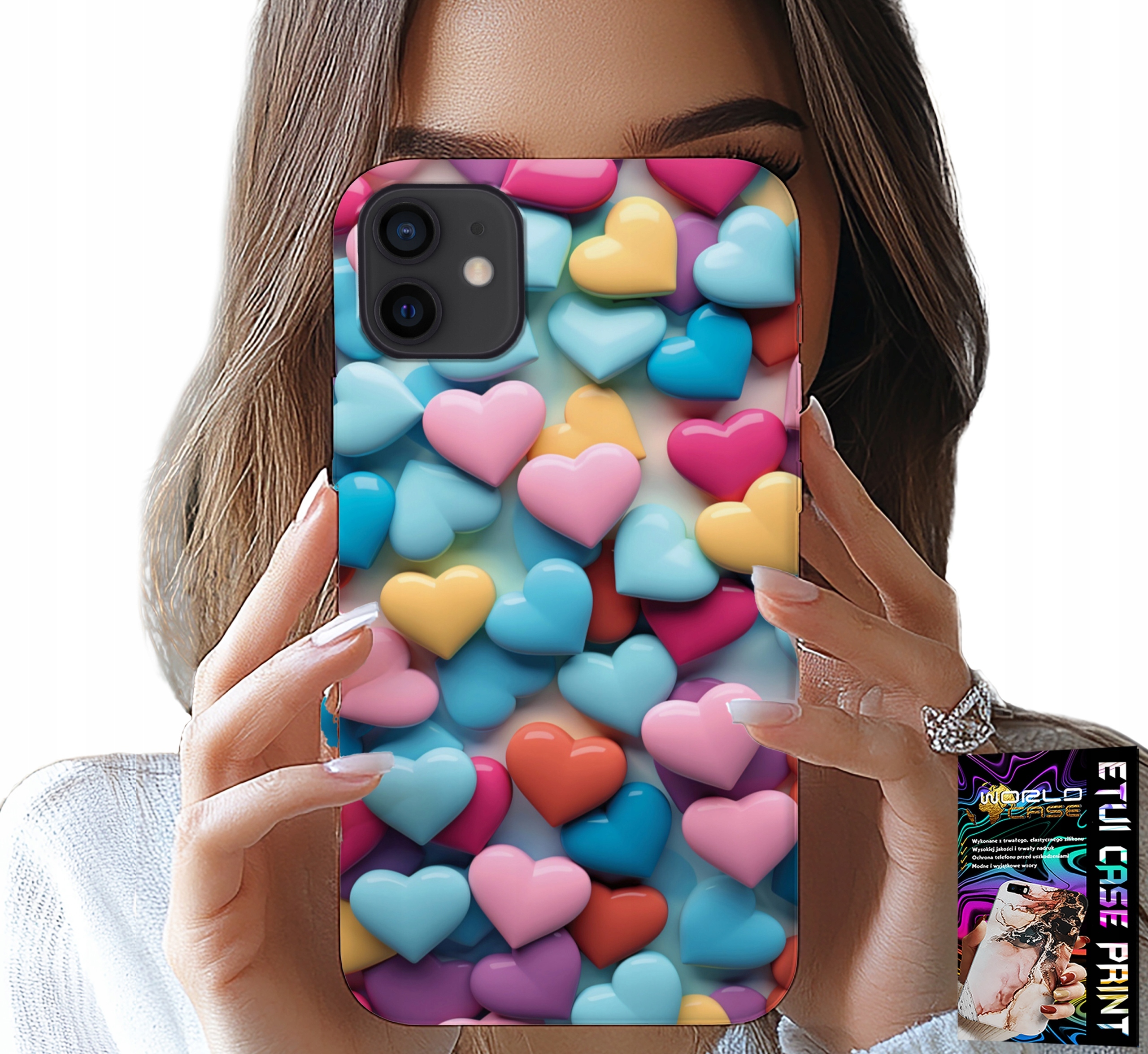 ETUI DO IPHONE 13 MINI - KOLOROWE SERCA MOŻLIWOŚĆ PERSONALIZACJI